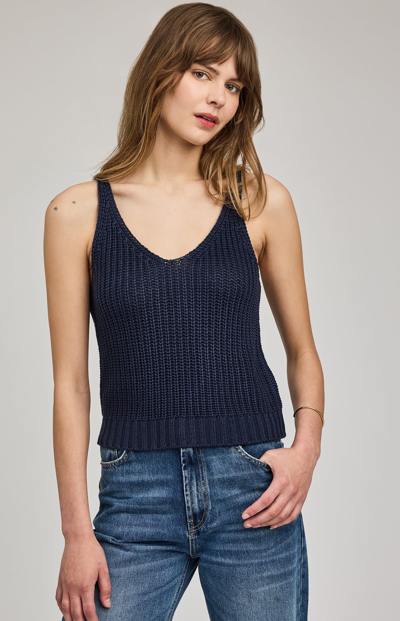 Lizzie Double V-Neck Knit Tank - Navy
