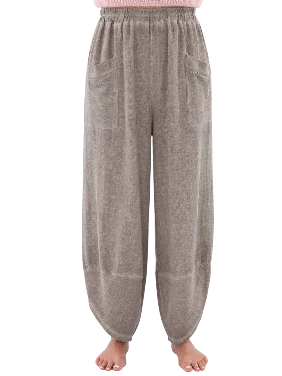 Linen Blend Harem Pants - Truffle