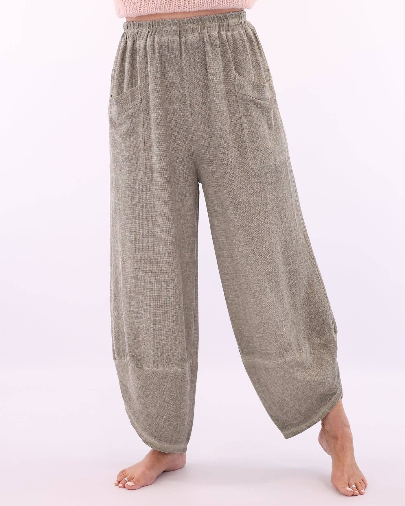 Linen Blend Harem Pants - Truffle