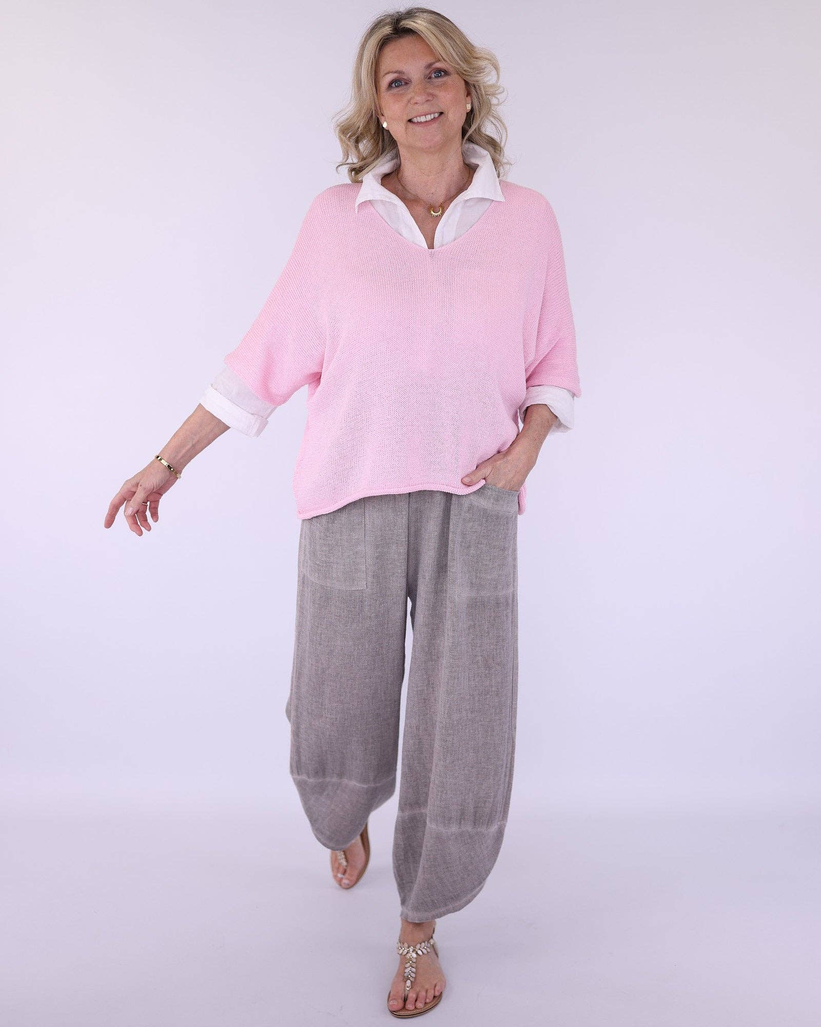 Linen Blend Harem Pant - Truffle