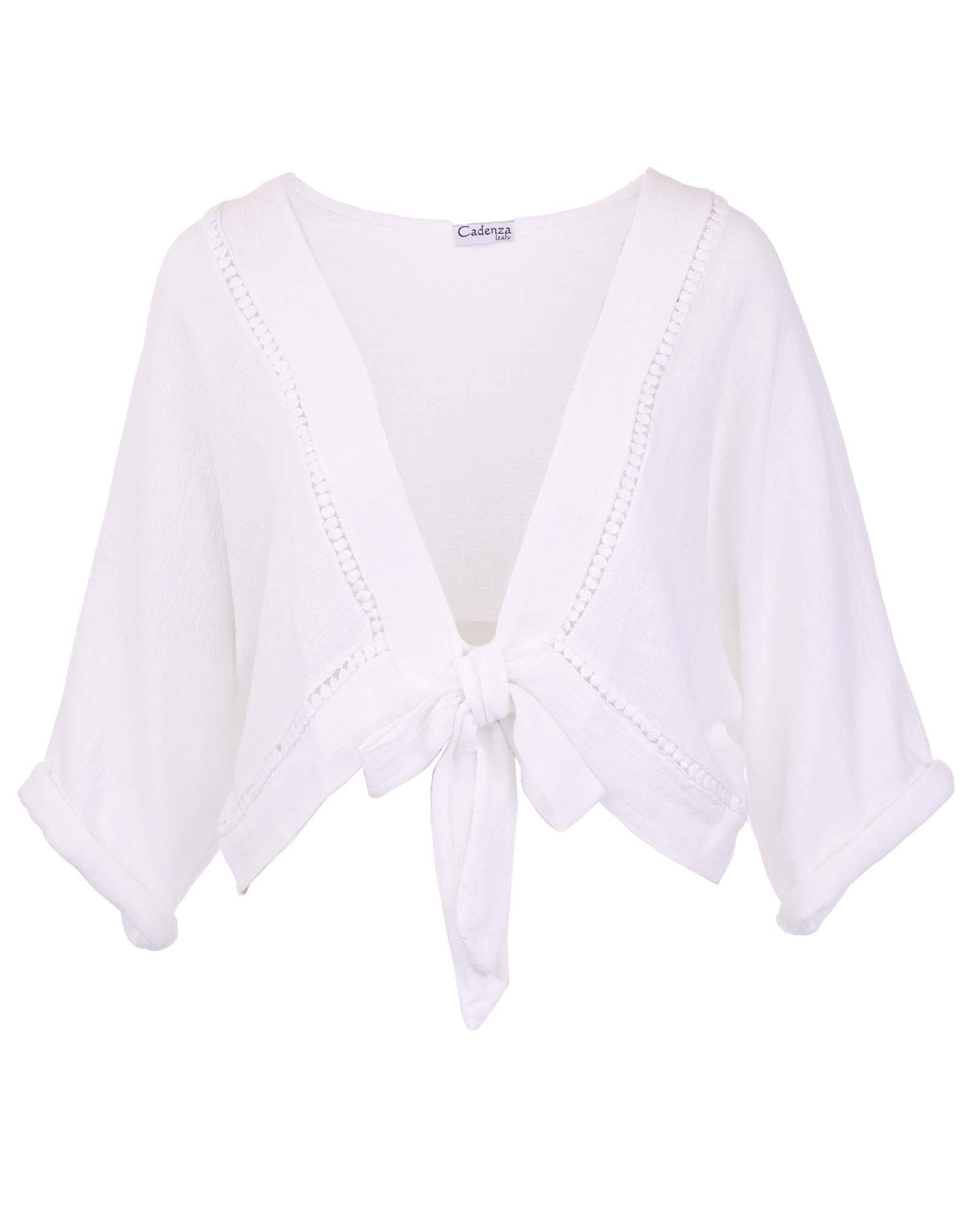 Linen Blend Tie Front Top - White