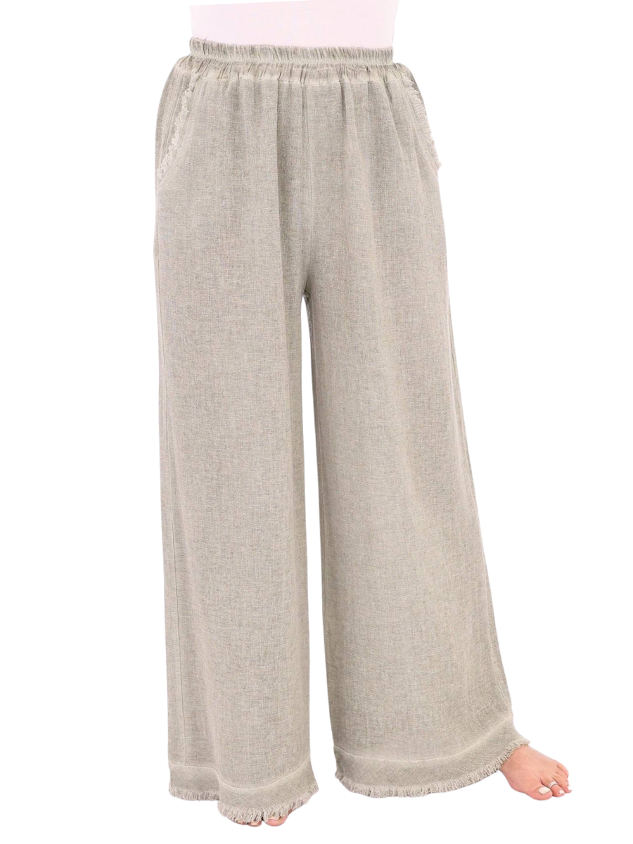 Linen/Cotton Blend Wide Leg Trouser - Sage