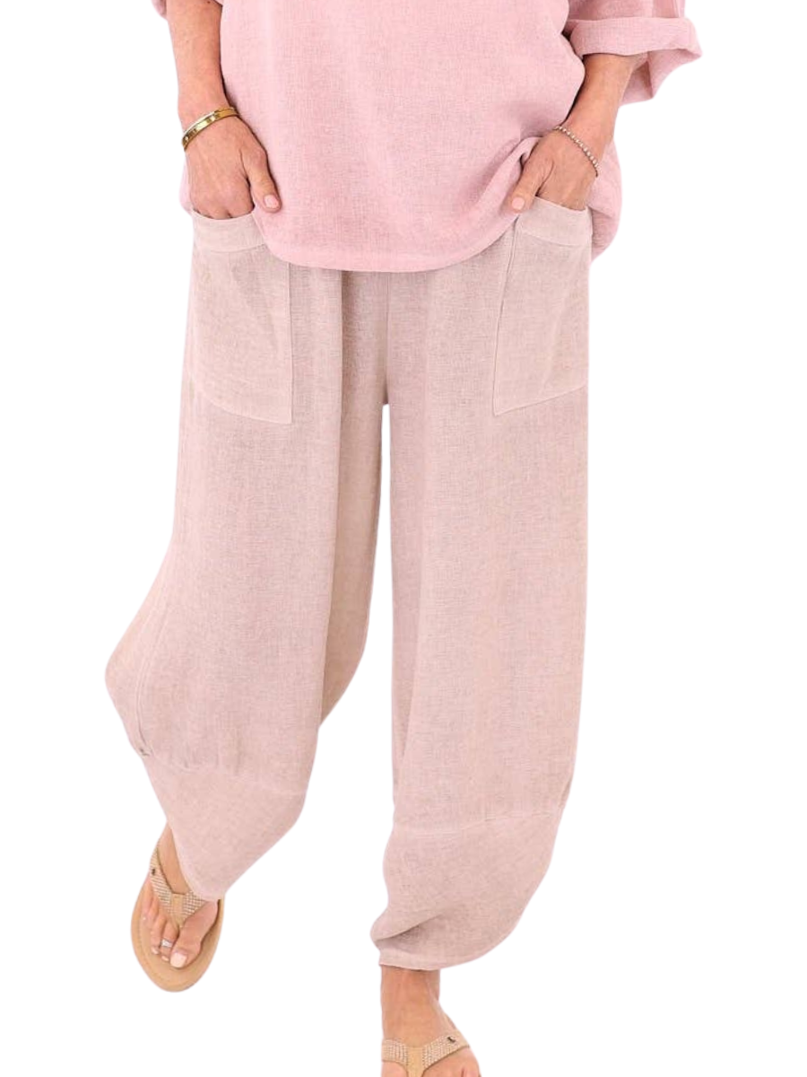 Linen Blend Harem Pants - Cream
