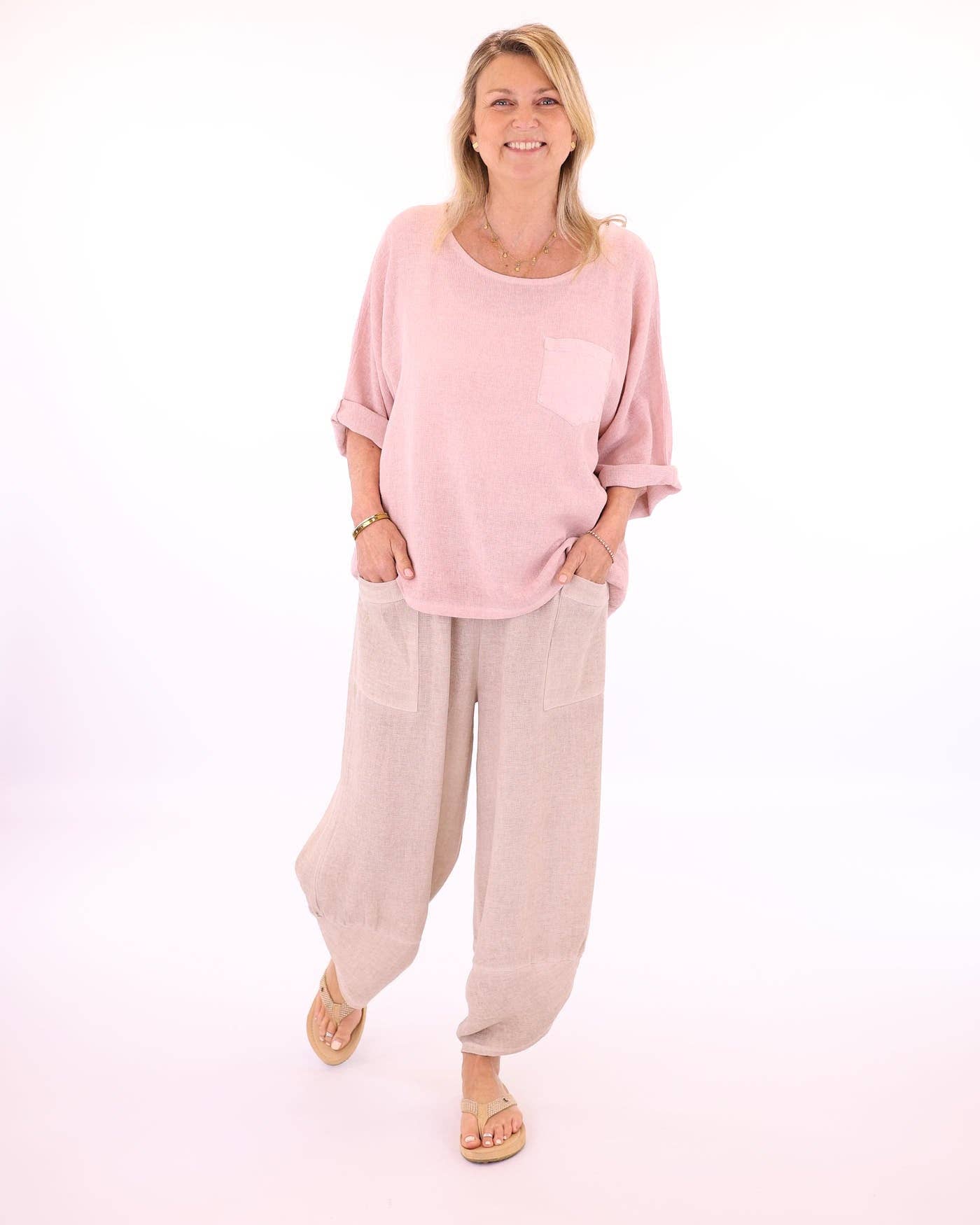 Linen Blend Harem Pants - Cream