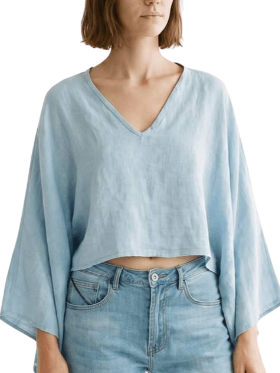 Linen Dolman Sleeve Top - Sky Blue