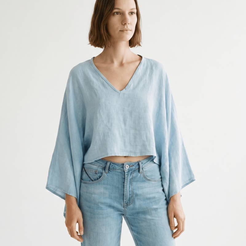 Linen Dolman Sleeve Top - Sky Blue