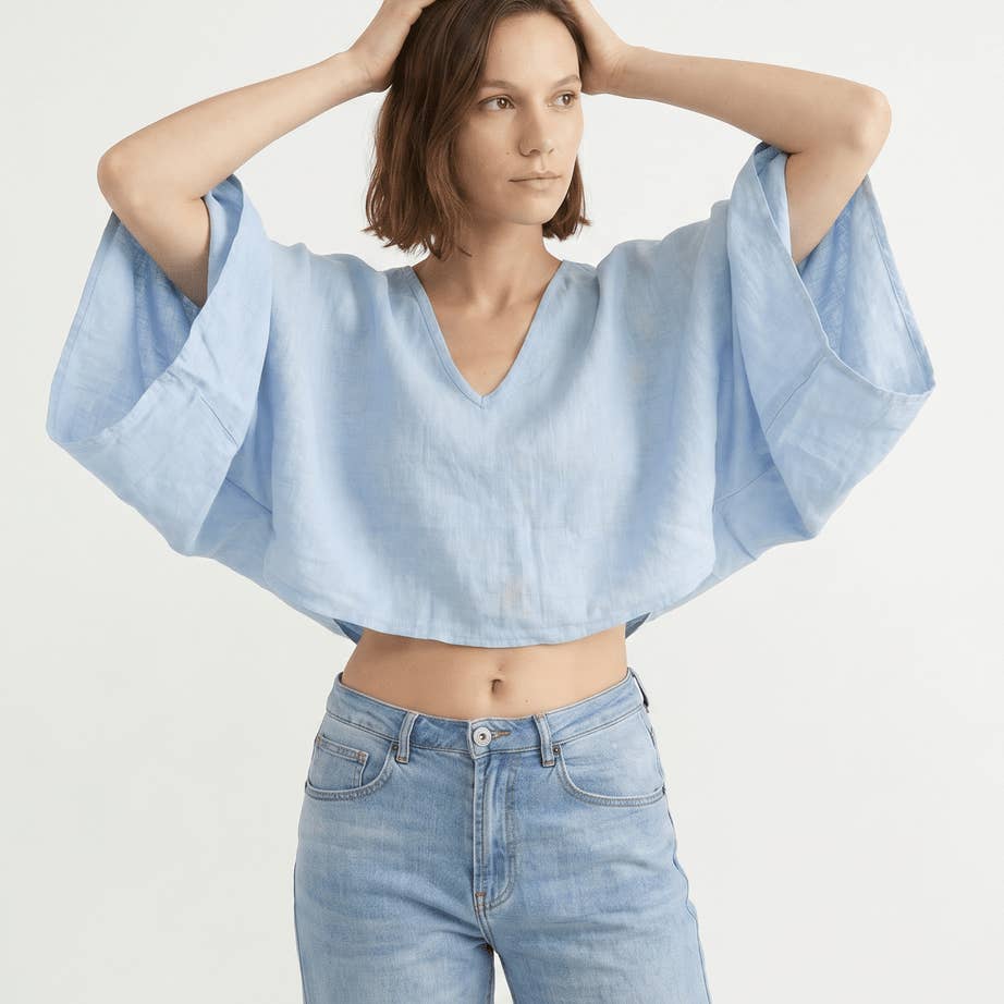 Linen Dolman Sleeve Top - Sky Blue