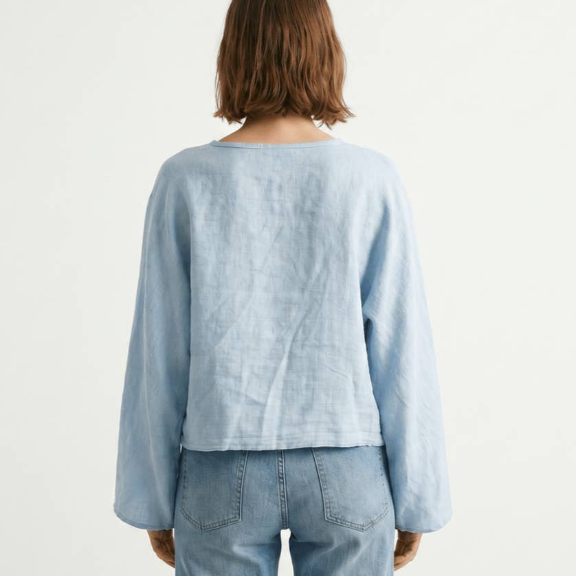 Linen Dolman Sleeve Top - Sky Blue