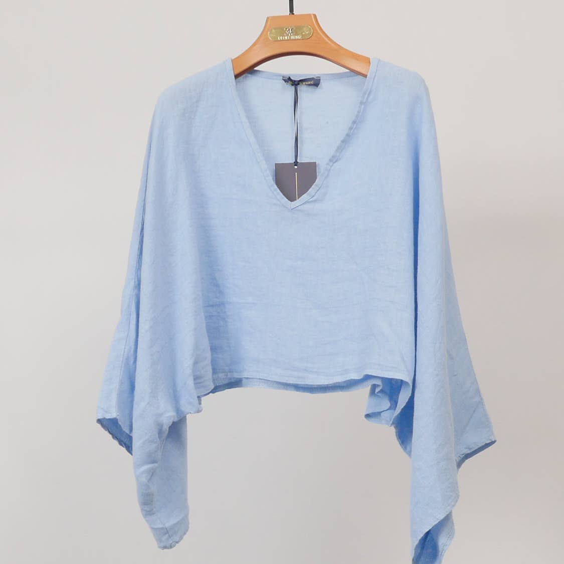 Linen Dolman Sleeve Top - Sky Blue
