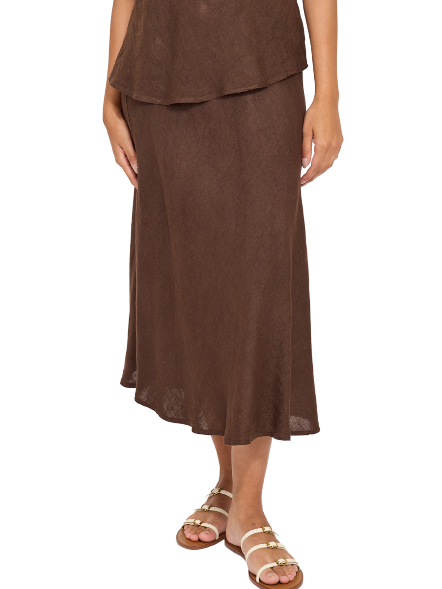 Linen Slip Skirt - Coffee