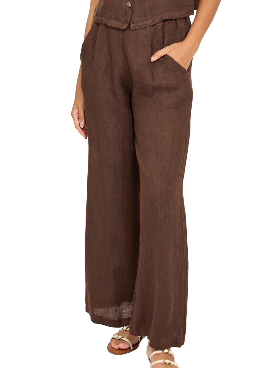 Linen Wide Leg Pant - Coffee