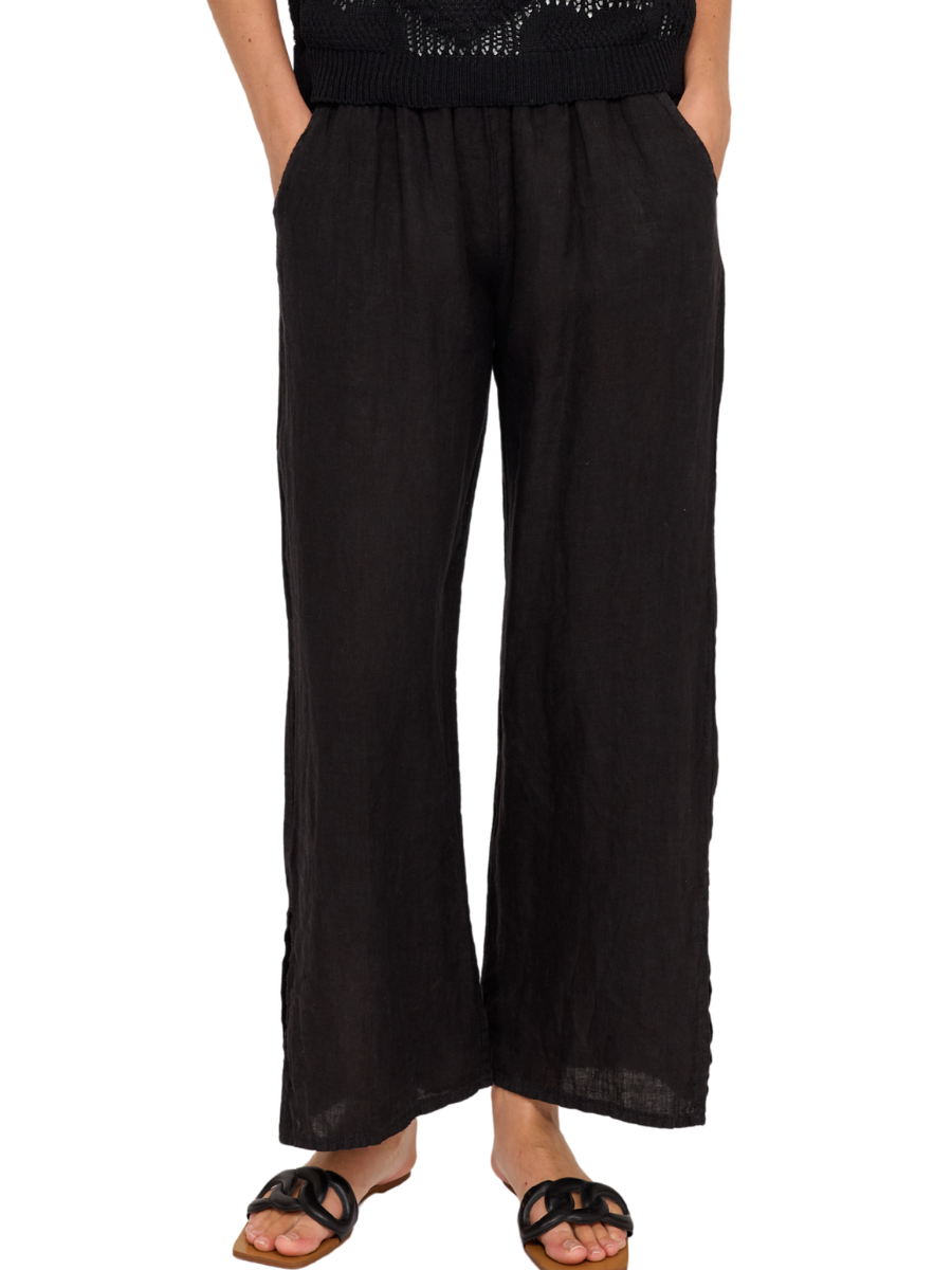Linen Wide Leg Pant - Black