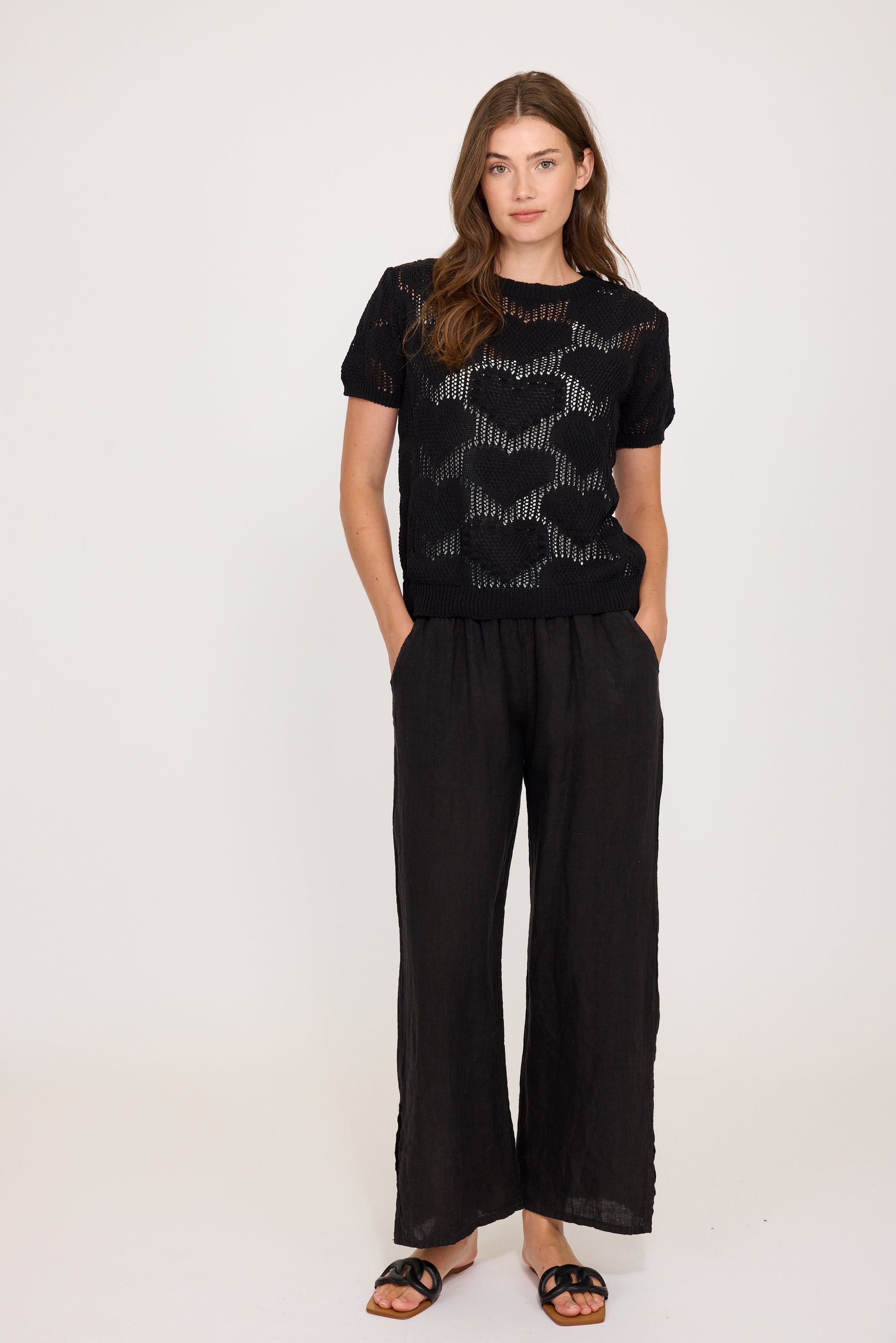 Linen Wide Leg Pant - Black