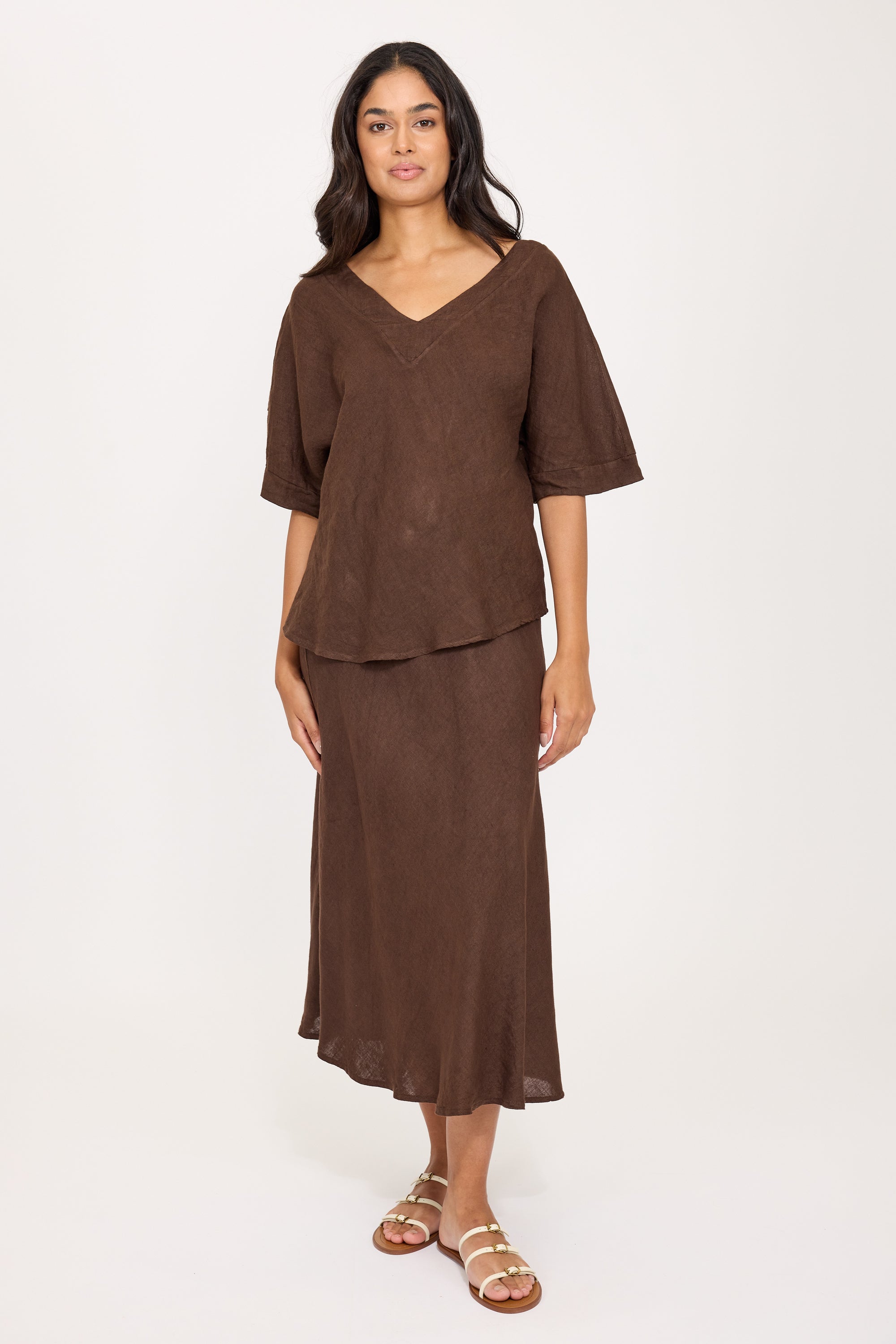 Linen Slip Skirt - Coffee