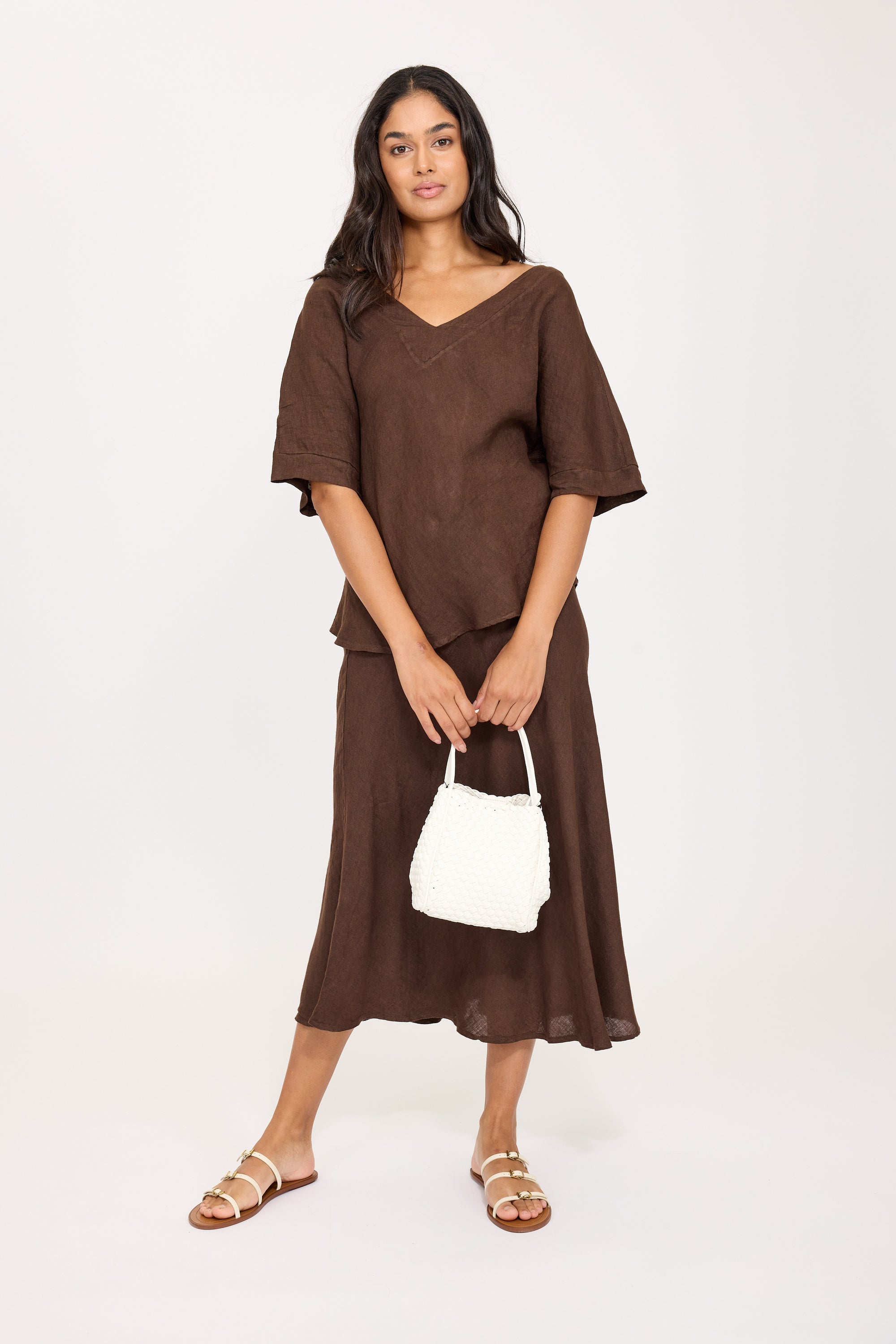Linen Slip Skirt - Coffee