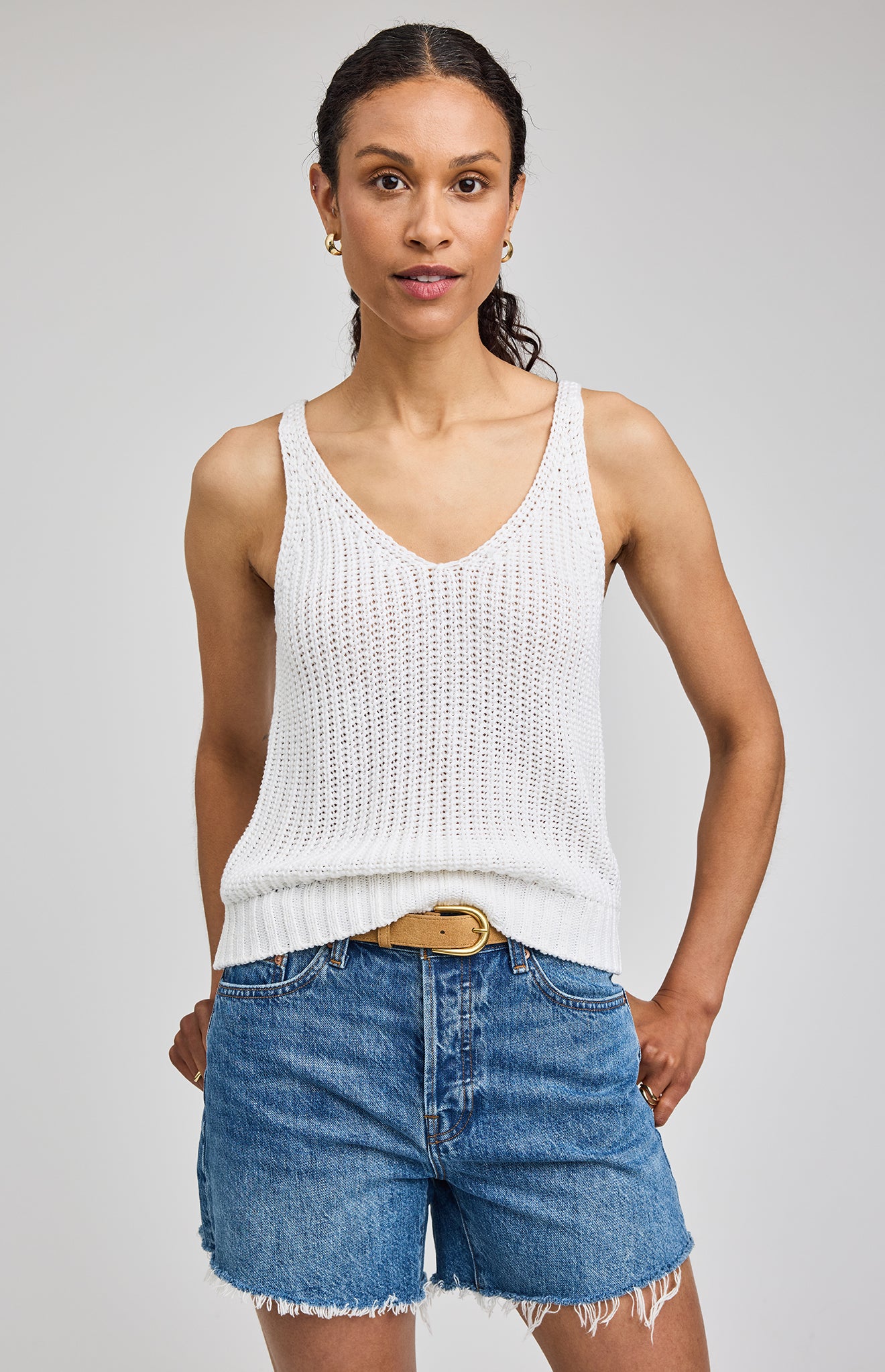 Lizzie Double V-Neck Knit Tank - White