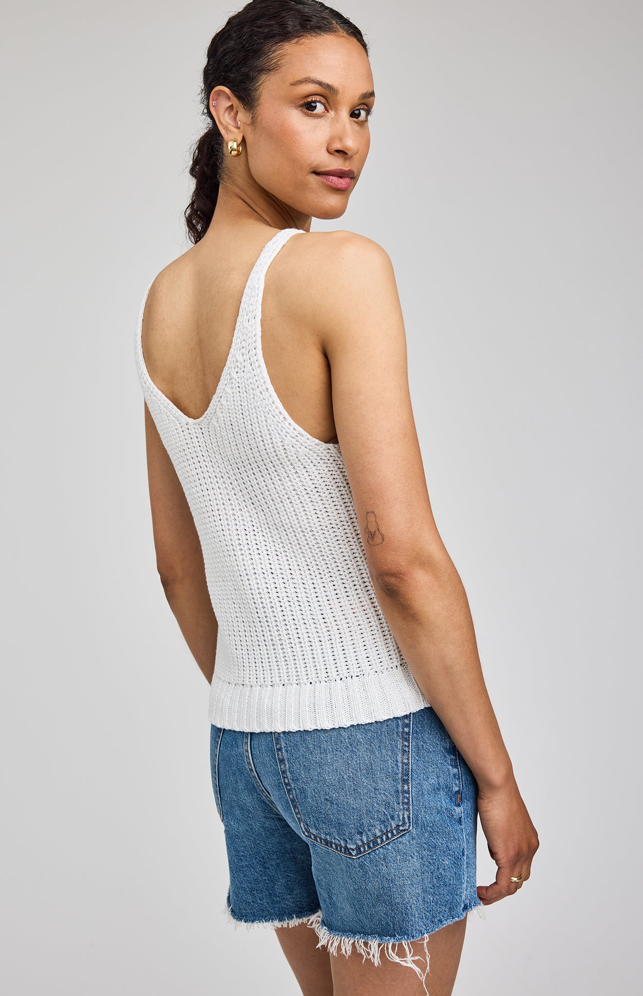 Lizzie Double V-Neck Knit Tank - White