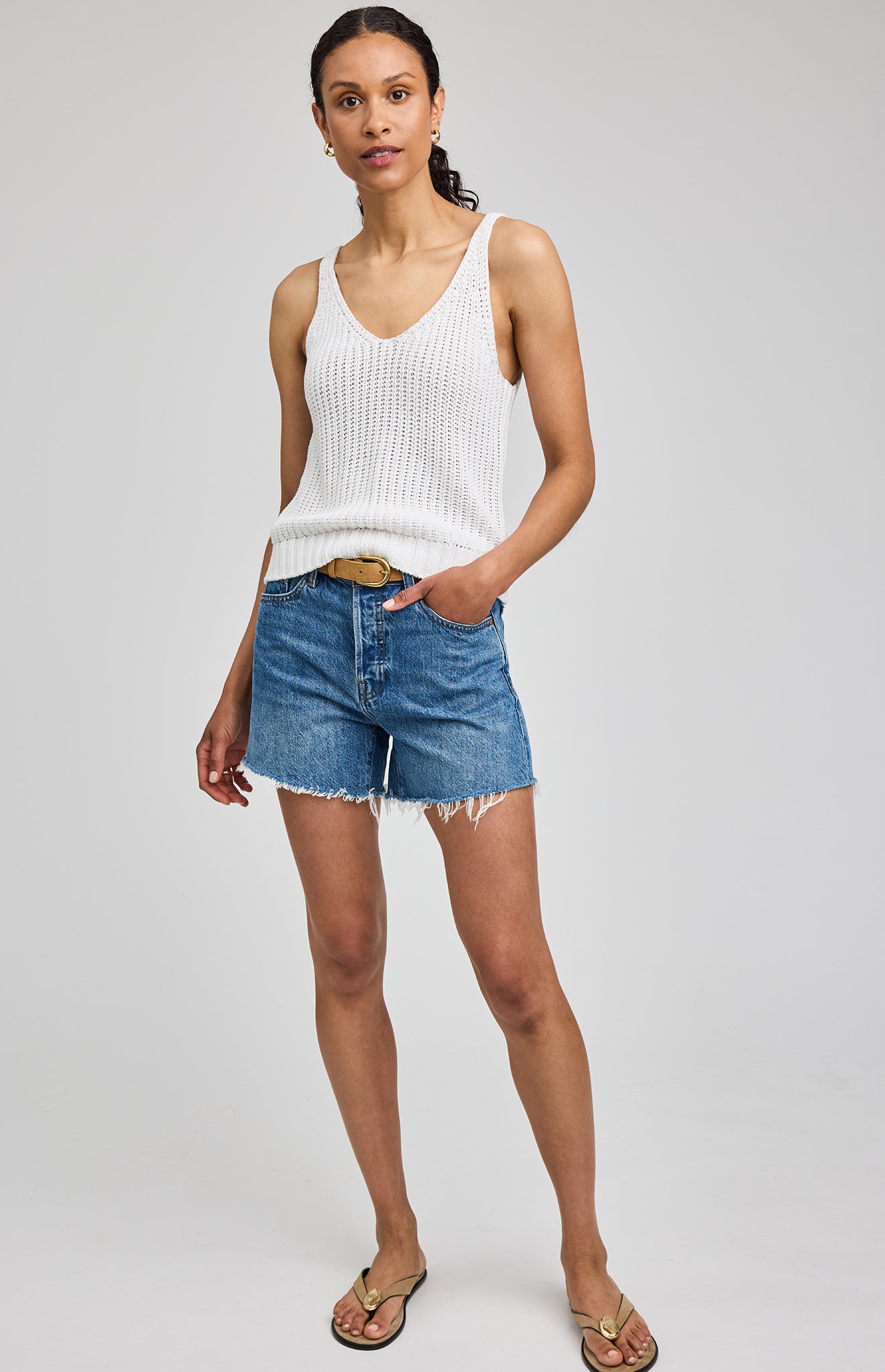 Lizzie Double V-Neck Knit Tank - White