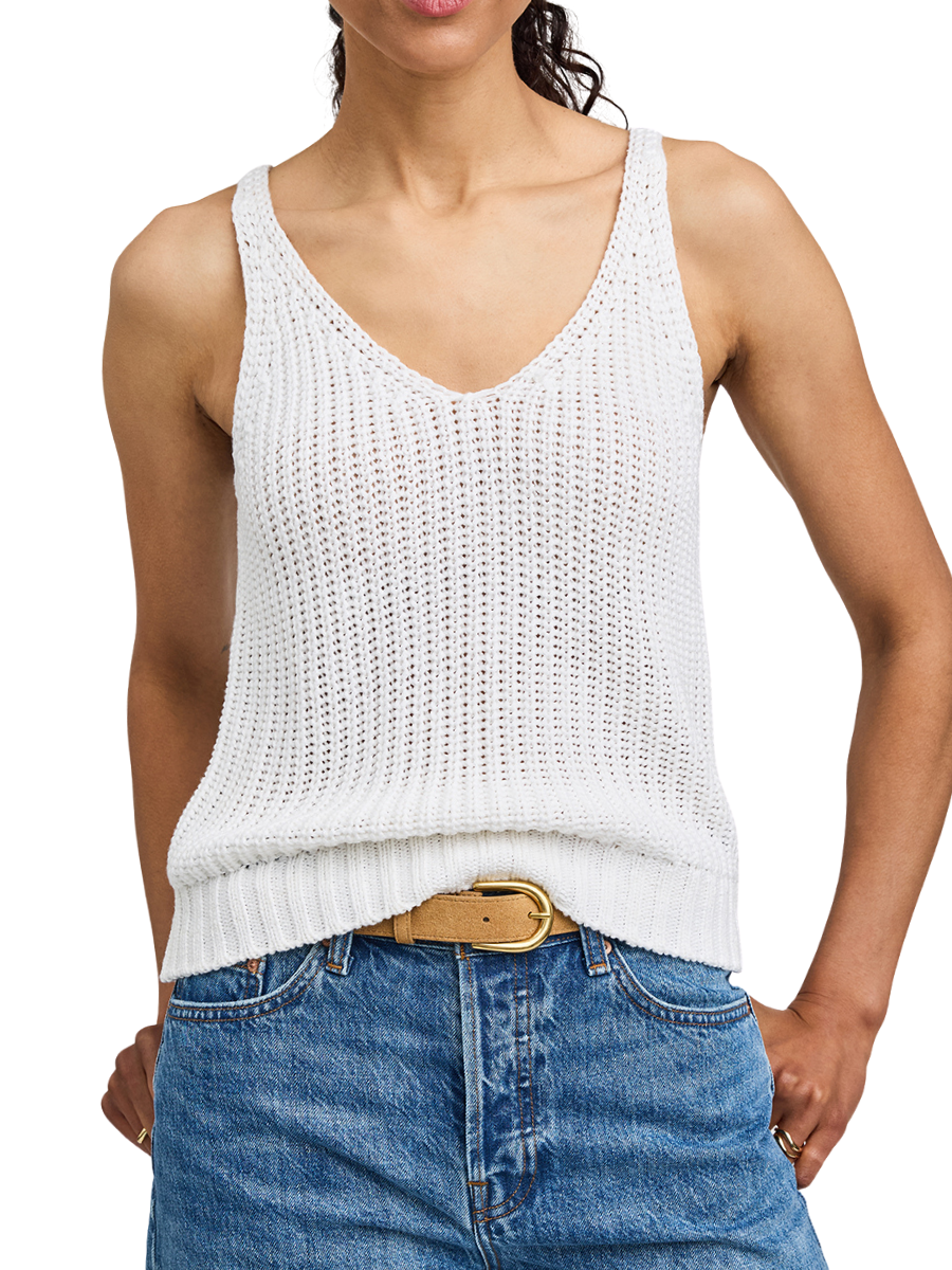 Lizzie Double V-Neck Knit Tank - White