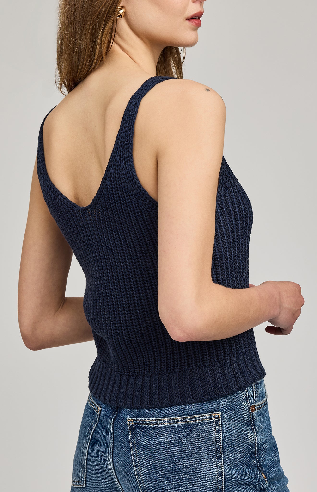 Lizzie Double V-Neck Knit Tank - Navy