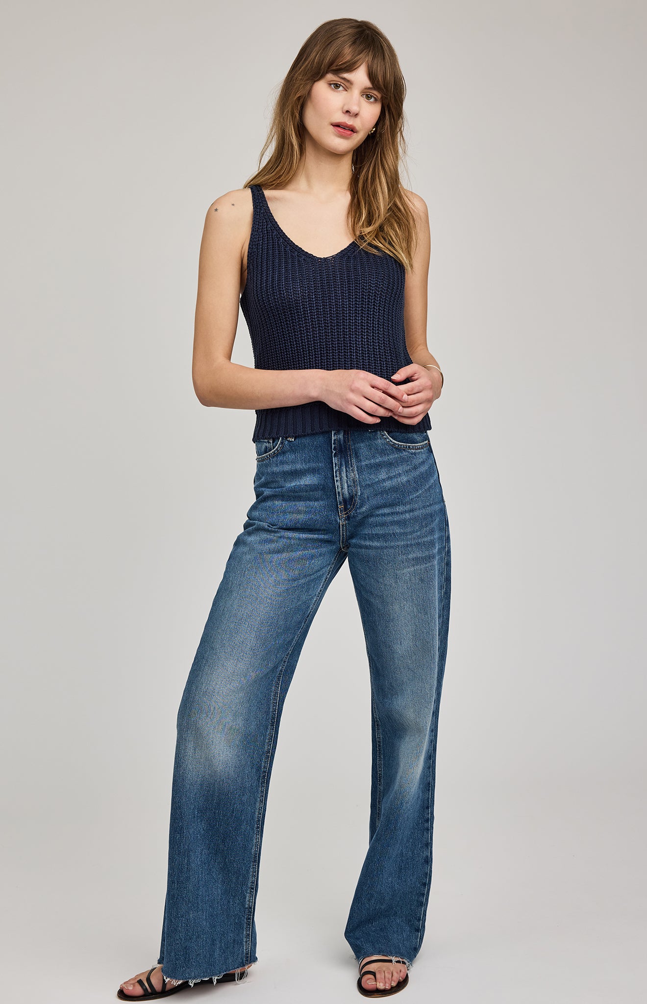 Lizzie Double V-Neck Knit Tank - Navy