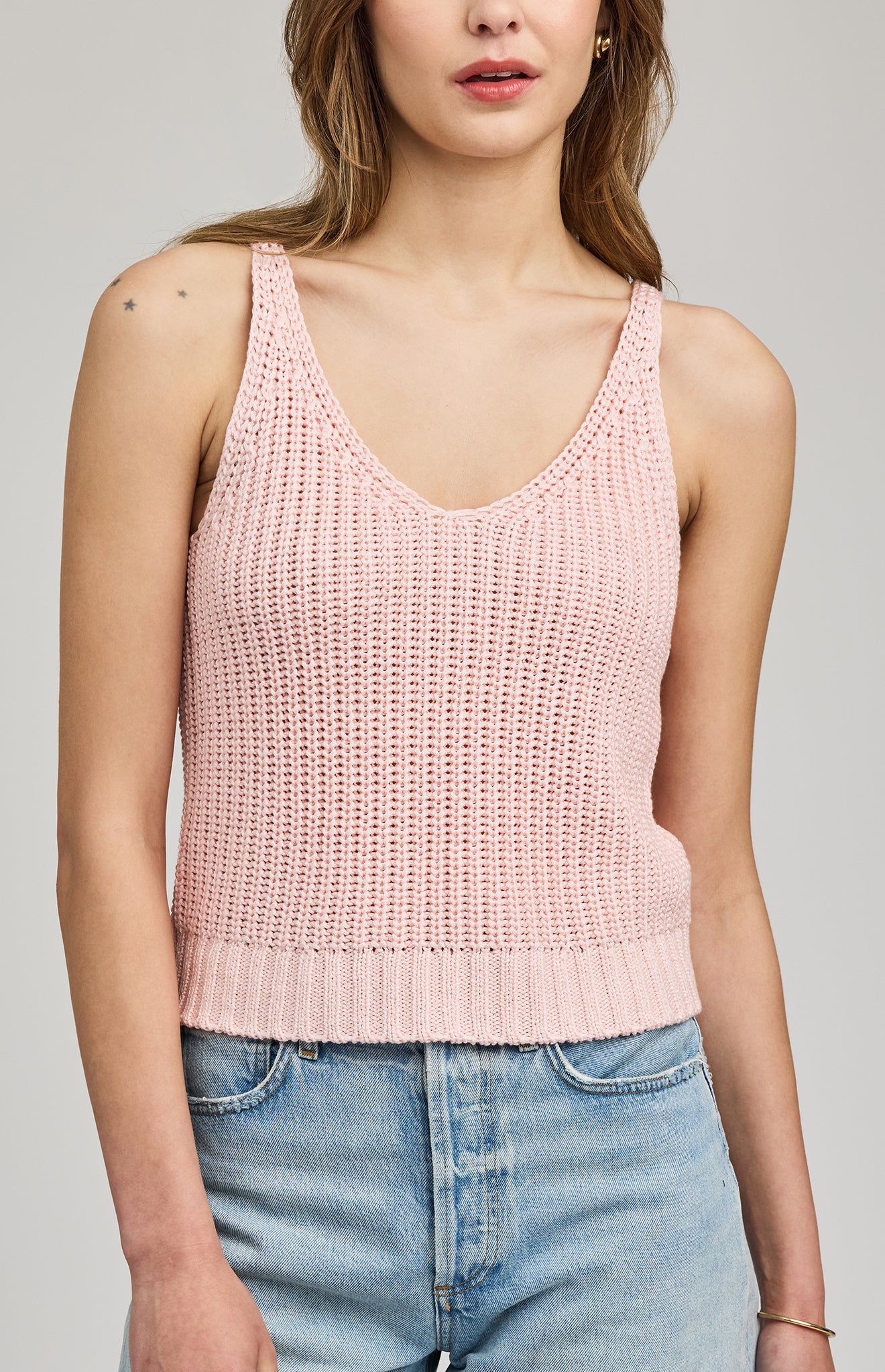 Lizzie Double V-Neck Knit Tank - Seashell Pink