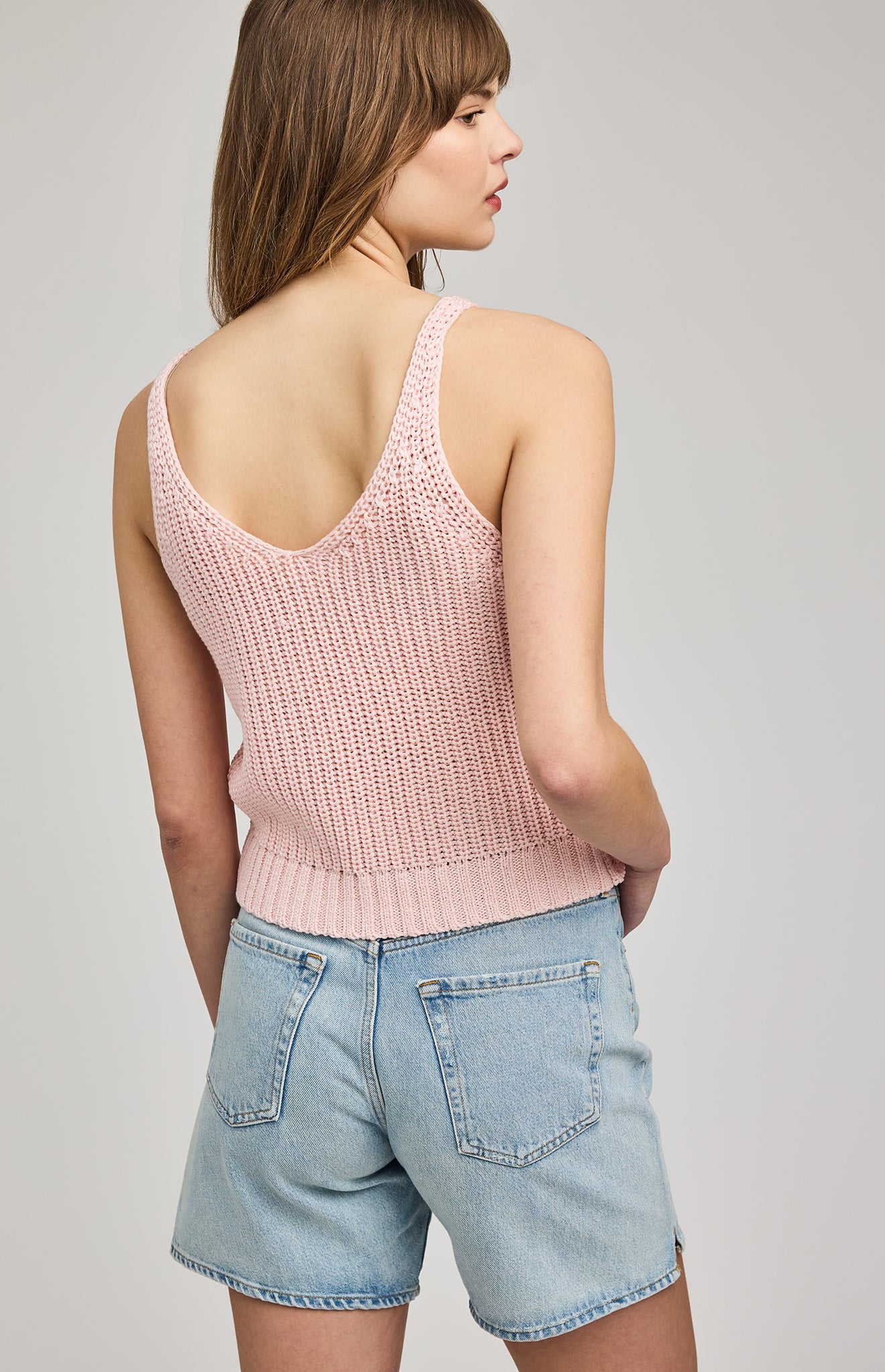 Lizzie Double V-Neck Knit Tank - Seashell Pink
