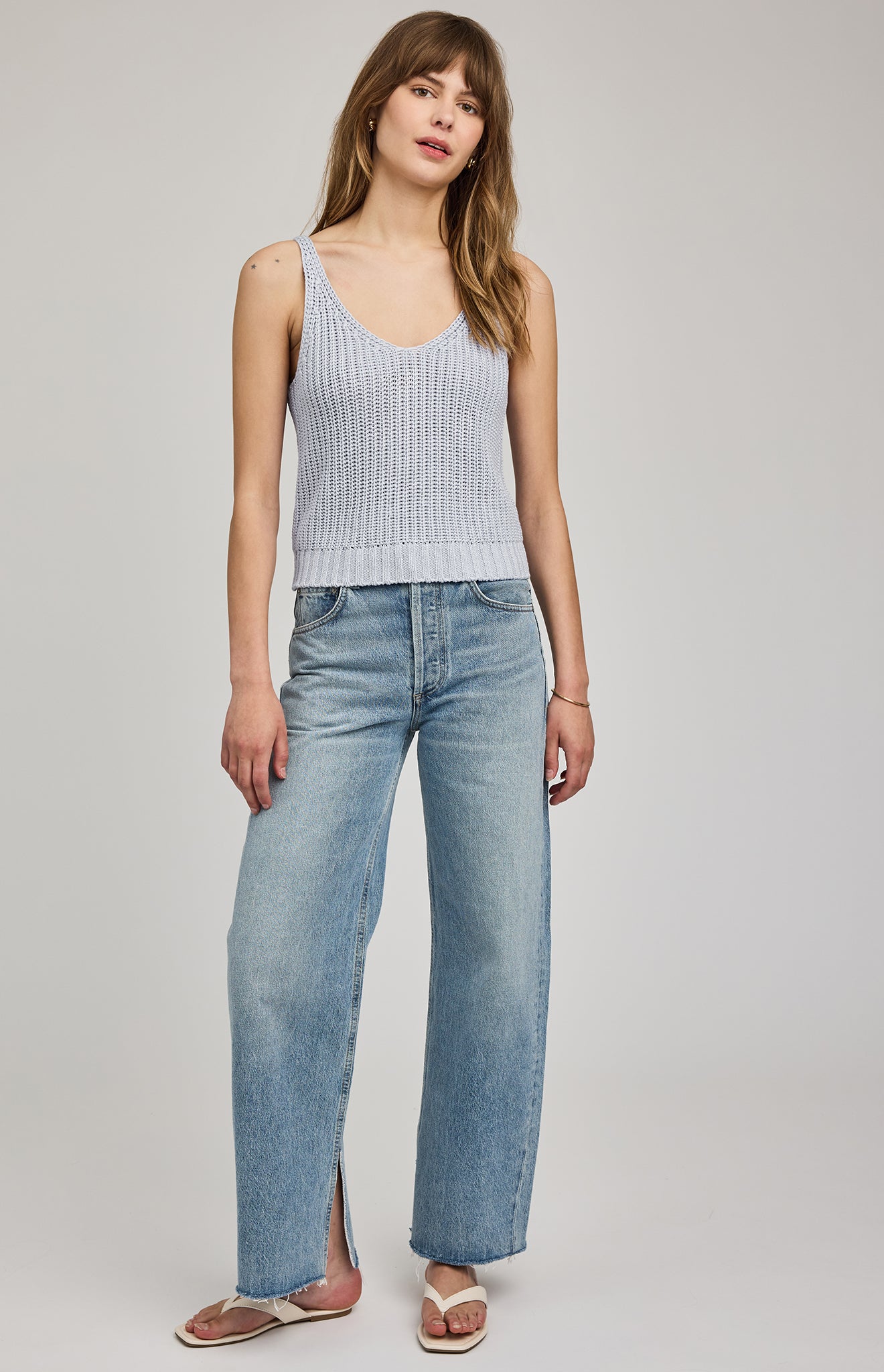 Lizzie Double V-Neck Knit Tank - Chambray Blue