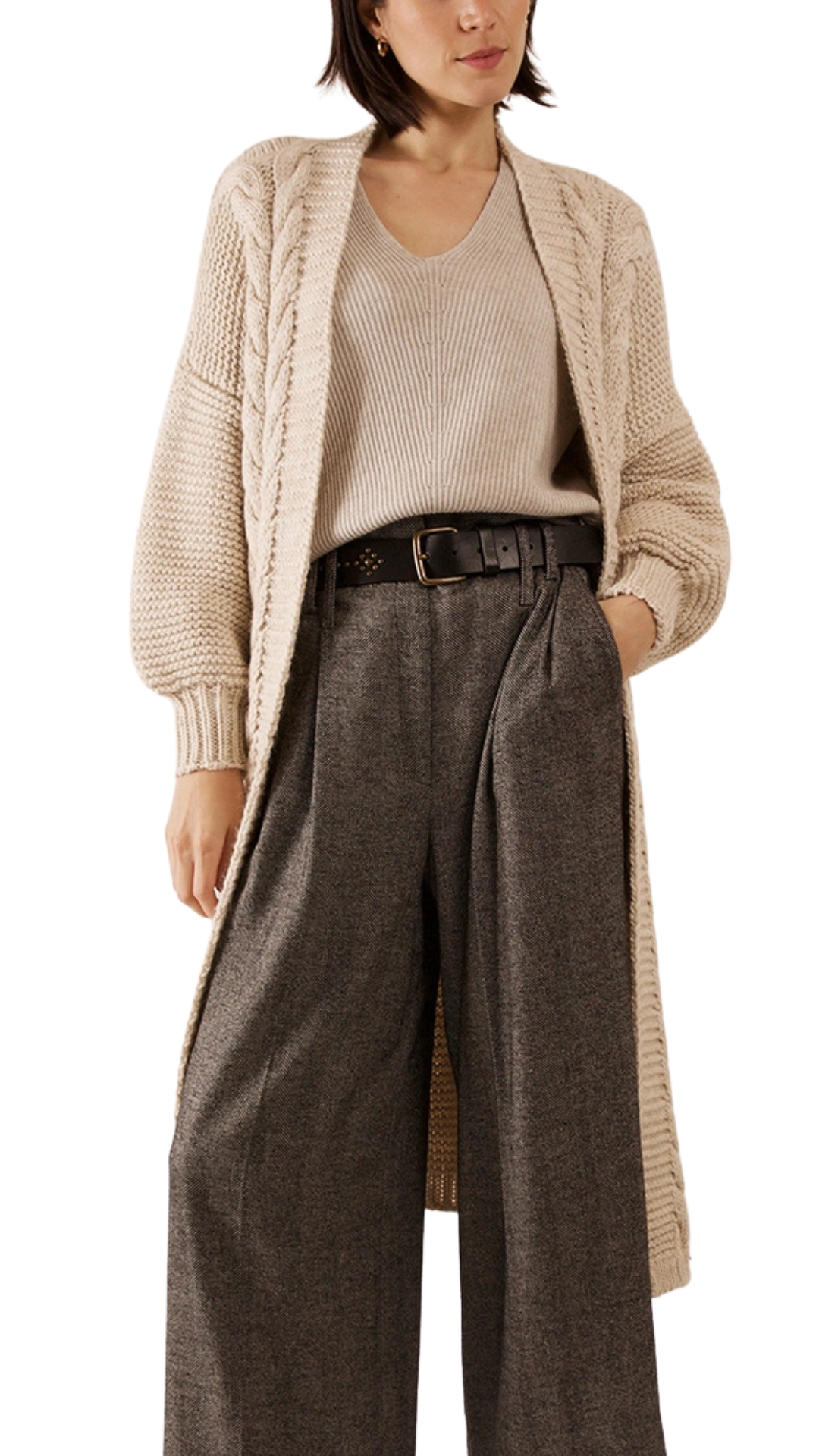 Alpaca Blend Cable Knit Cardigan- Ecru