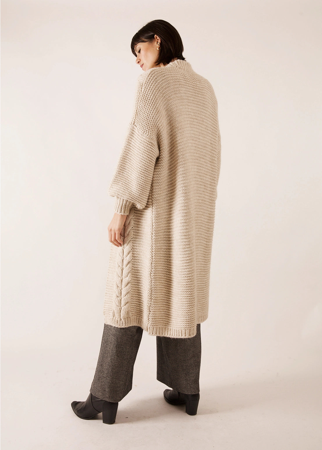 Alpaca Blend Cable Knit Cardigan- Ecru