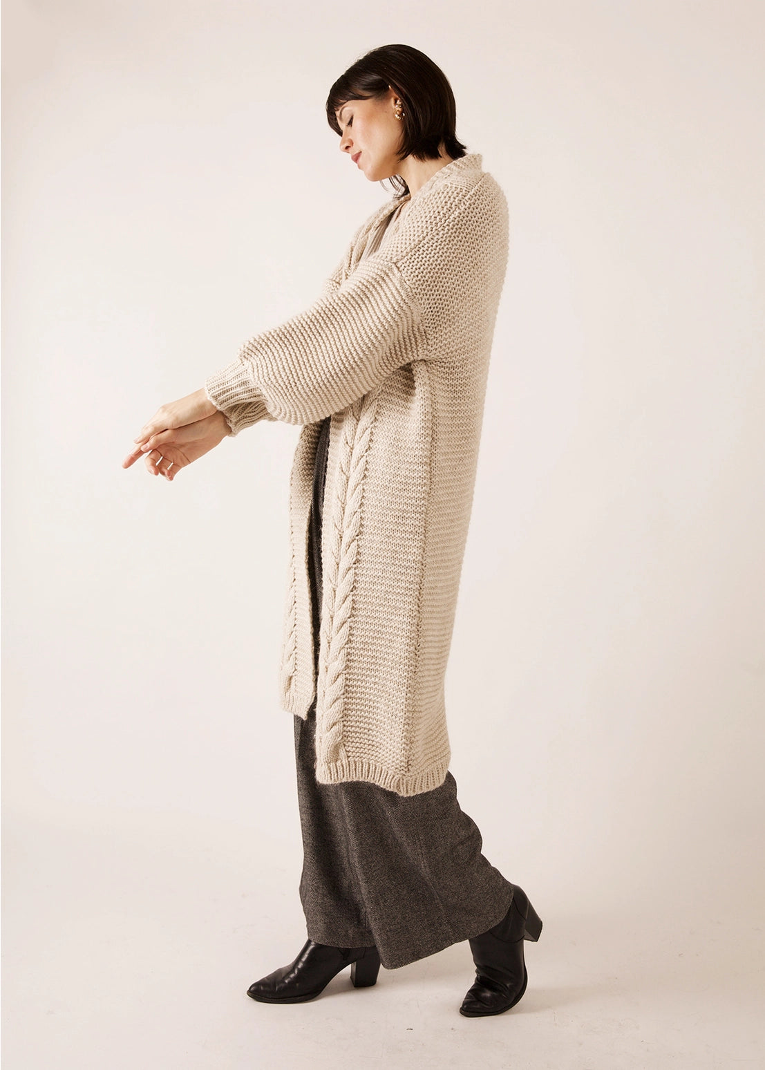Alpaca Blend Cable Knit Cardigan- Ecru