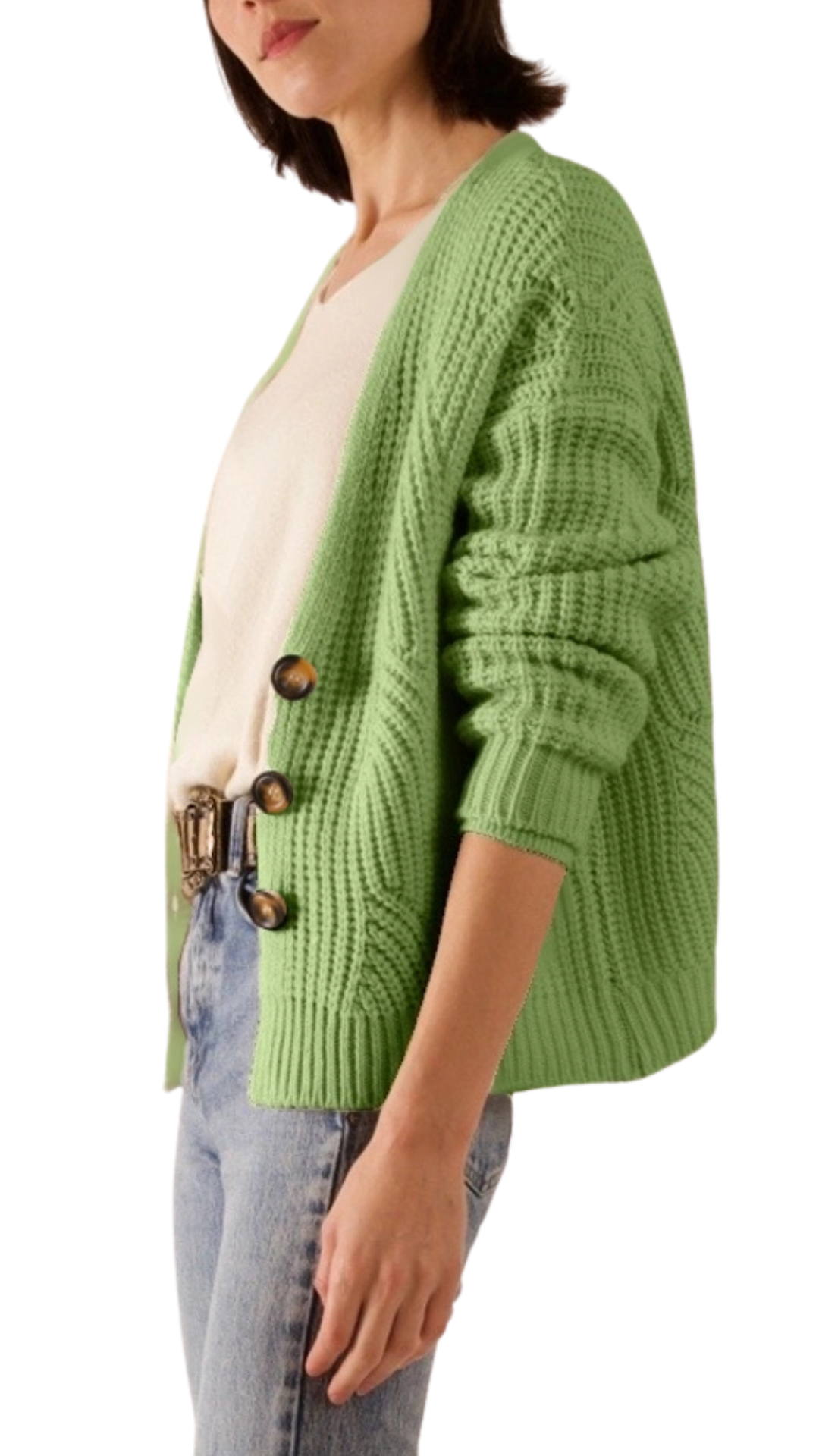 Lori Chunky knit Cardigan- Green Apple