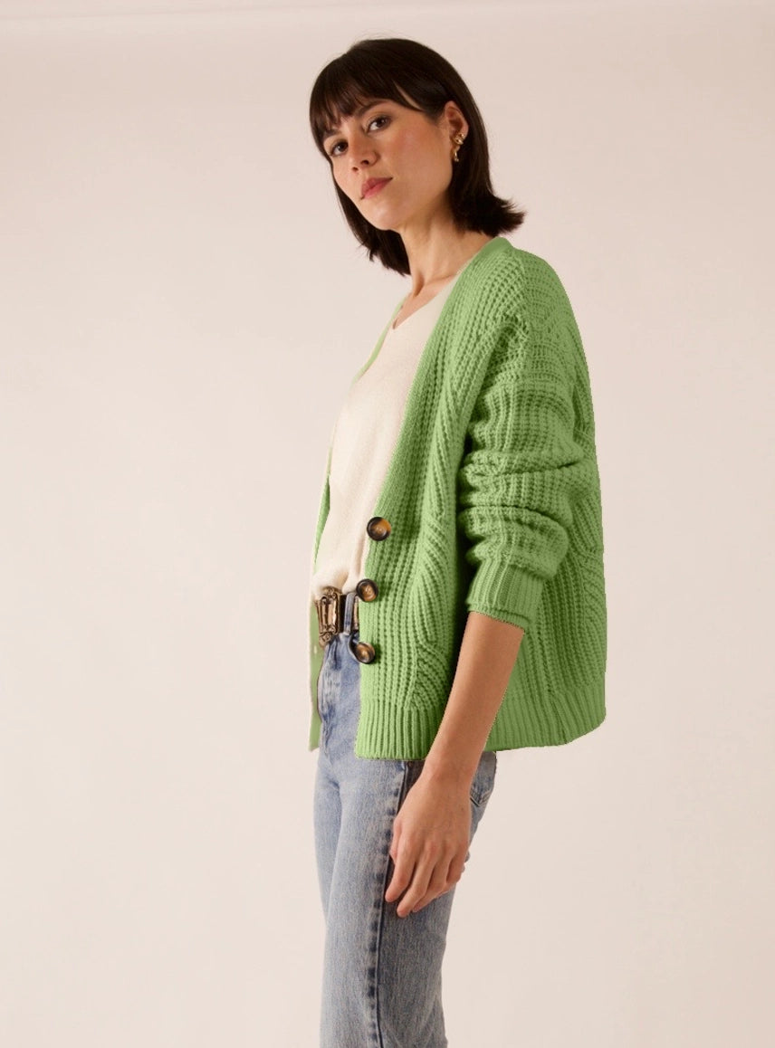 Lori Chunky knit Cardigan- Green Apple