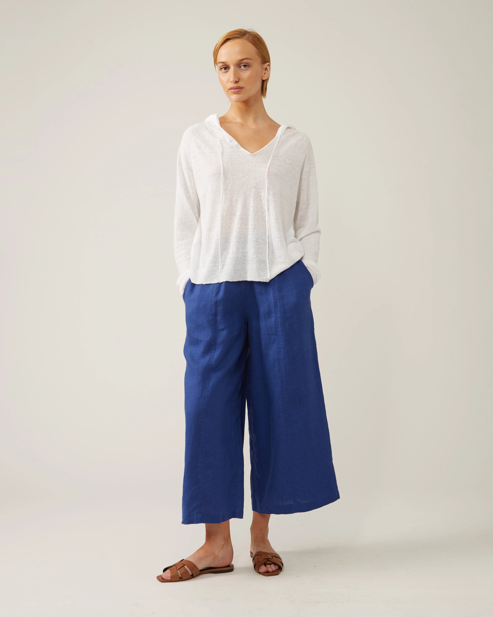 Louise Linen Hoodie- White