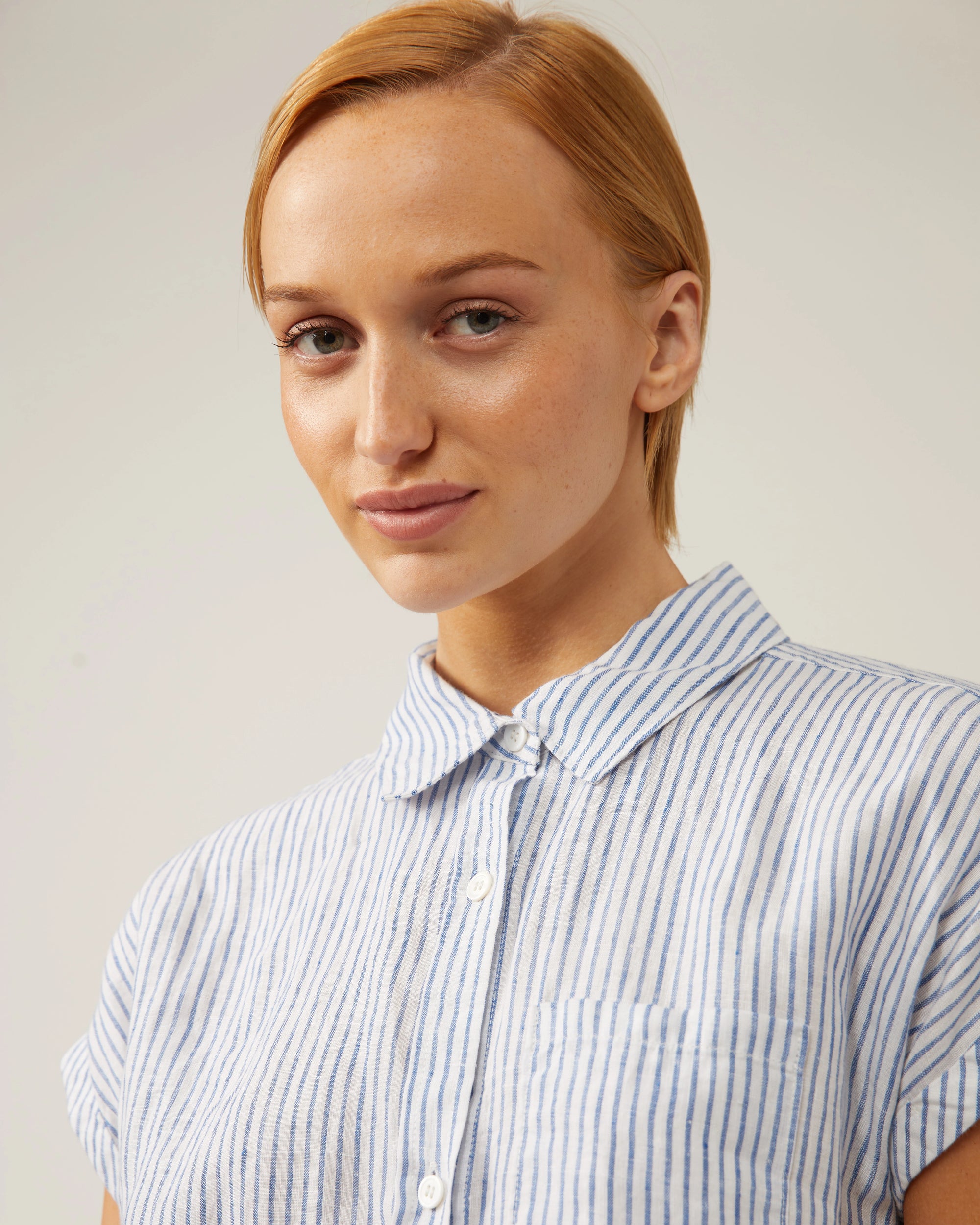 Lydia Linen Blouse - Blue/White