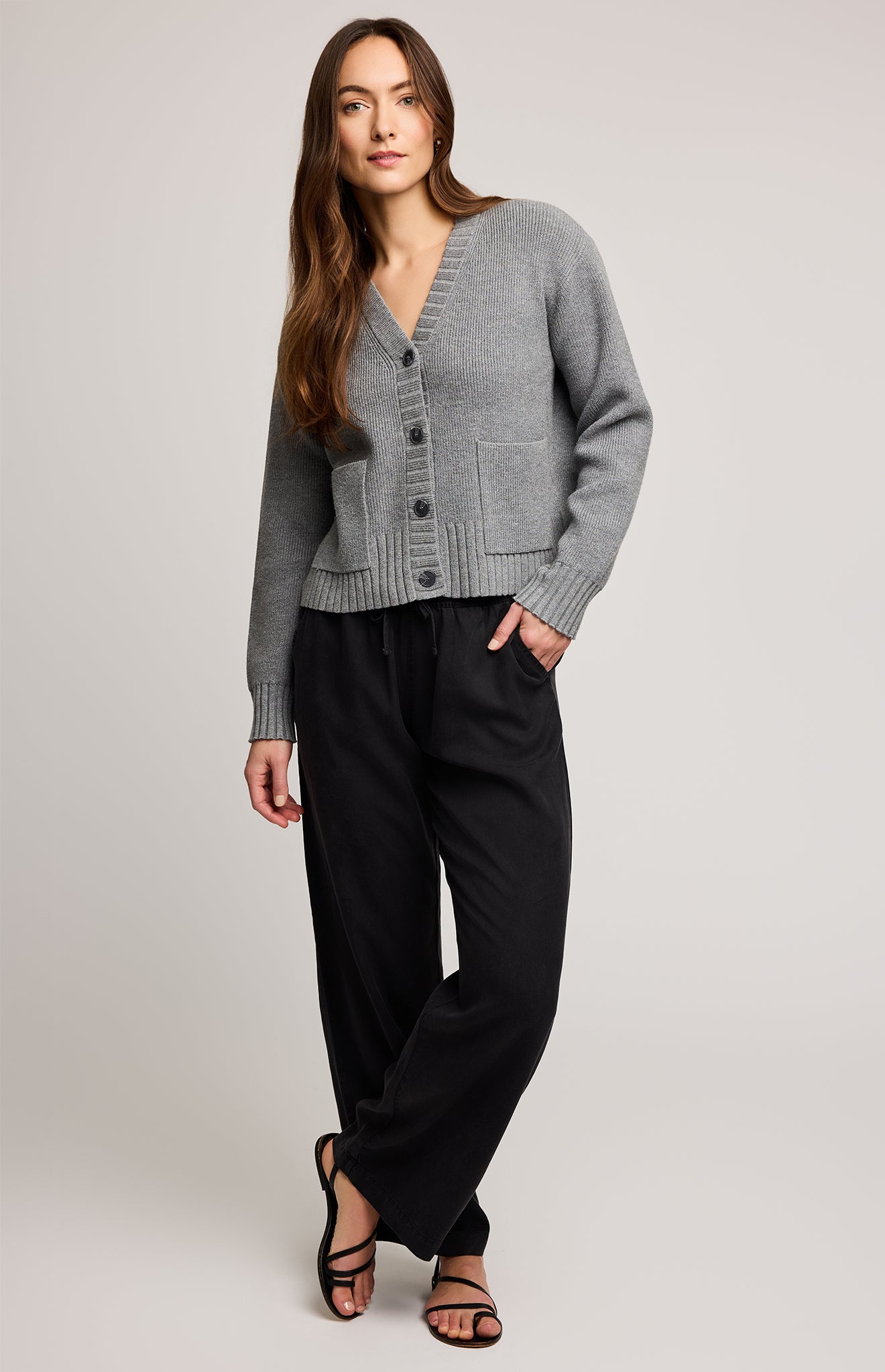 Mabel Ribbed Cardigan - Heather Grey