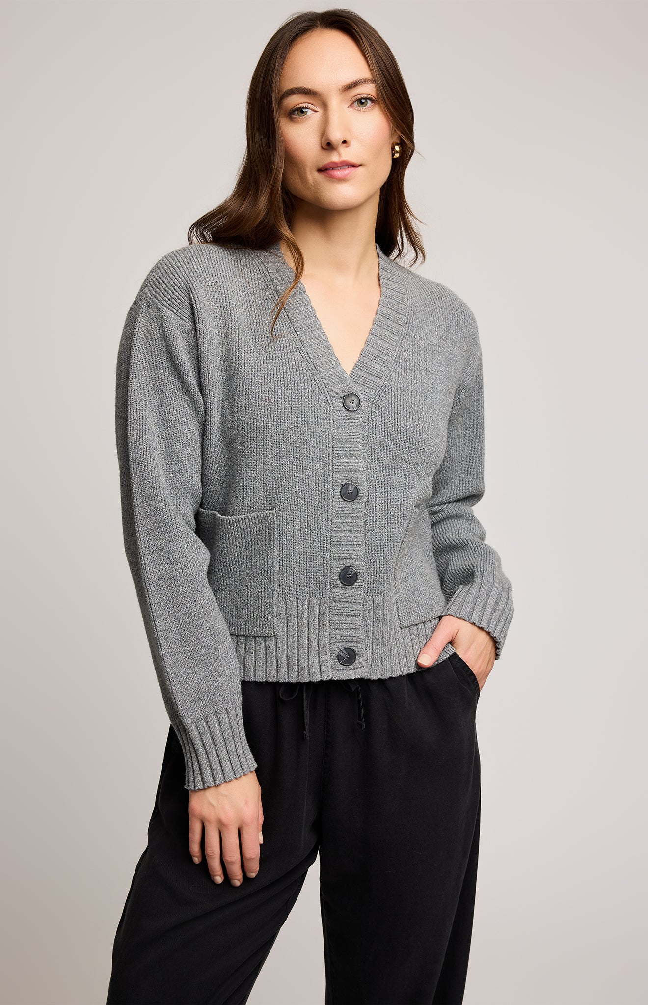 Mabel Ribbed Cardigan - Heather Grey