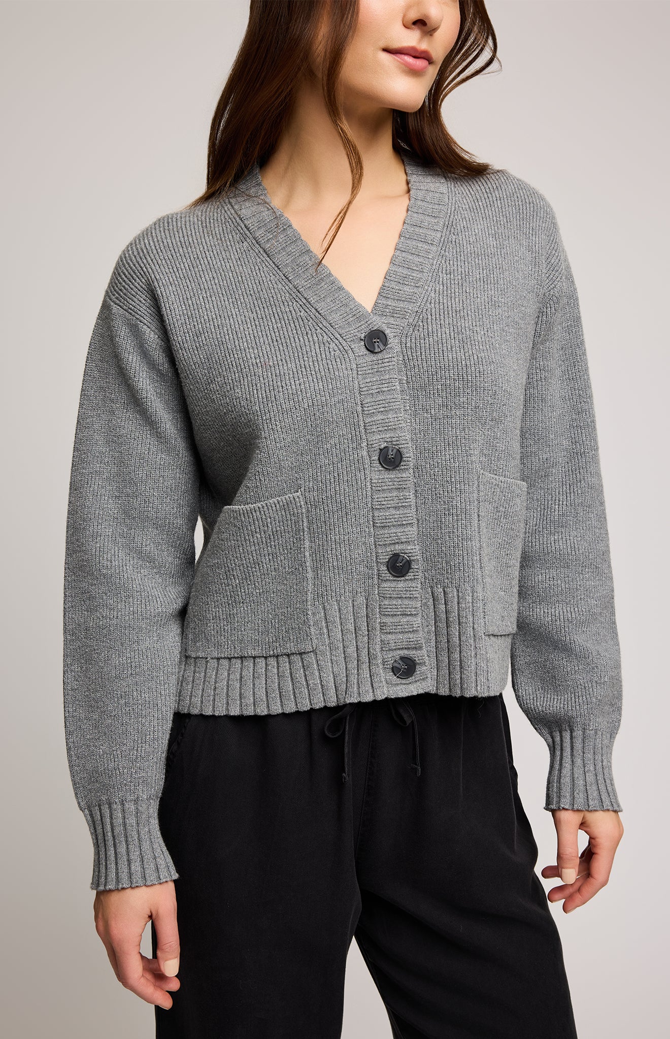 Mabel Ribbed Cardigan - Heather Grey