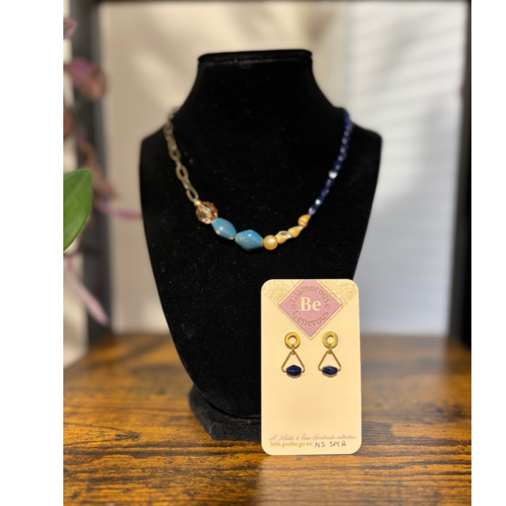 Mable & Rose Necklace & Earring Set in Blue/Gold