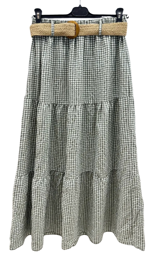 Delia Cotton Gingham Maxi Skirt - Persimmon Green