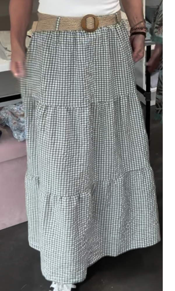 Delia Cotton Gingham Maxi Skirt - Persimmon Green