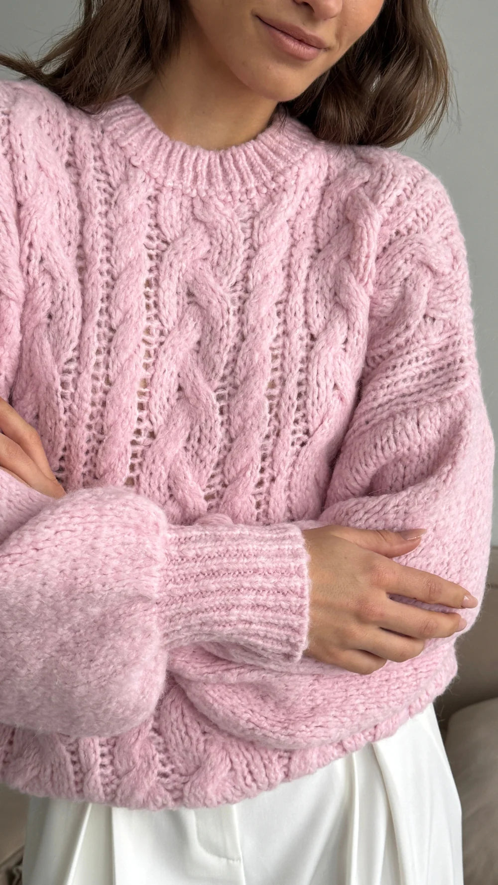 Mara Crew Cable Knit - Candy