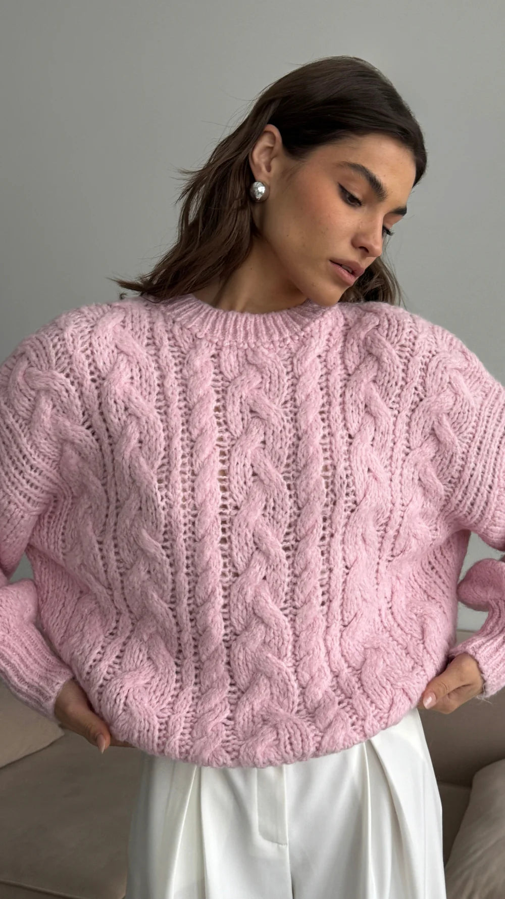 Mara Crew Cable Knit - Candy