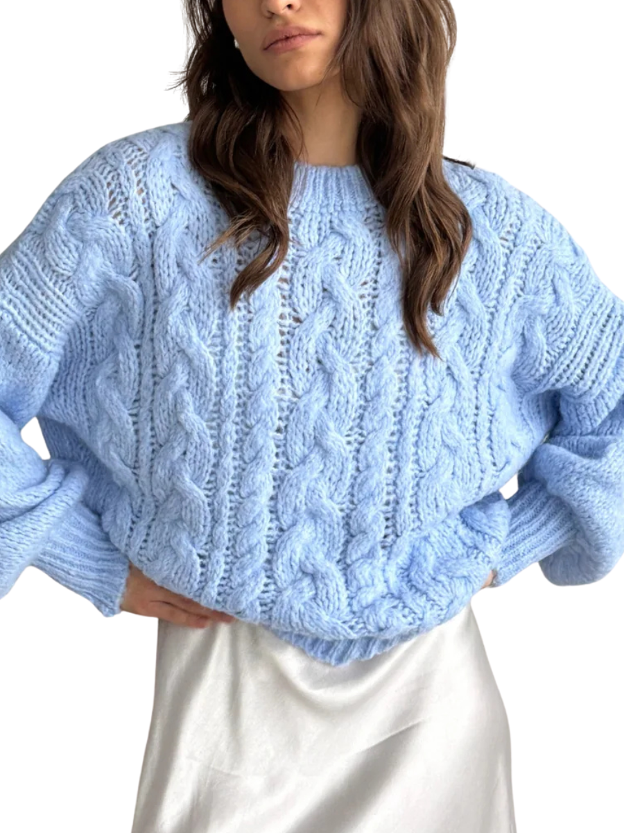 Mara Crew Cable Knit - Sky Blue