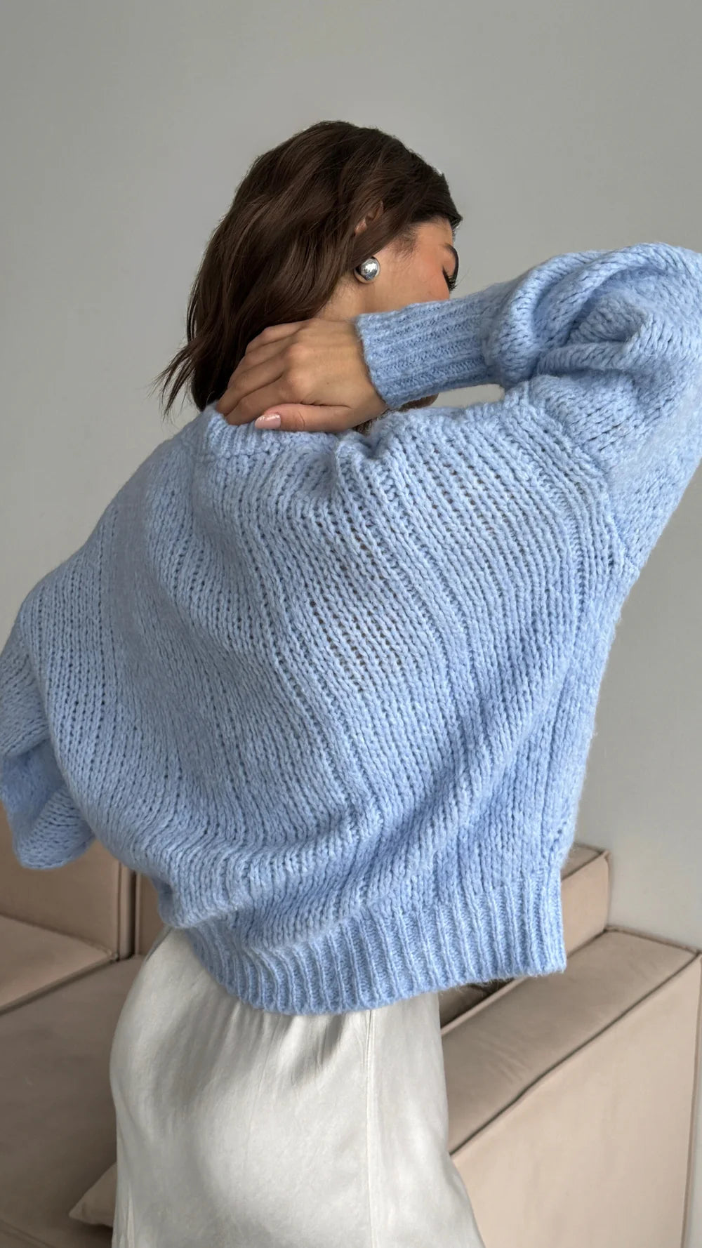 Mara Crew Cable Knit - Sky Blue