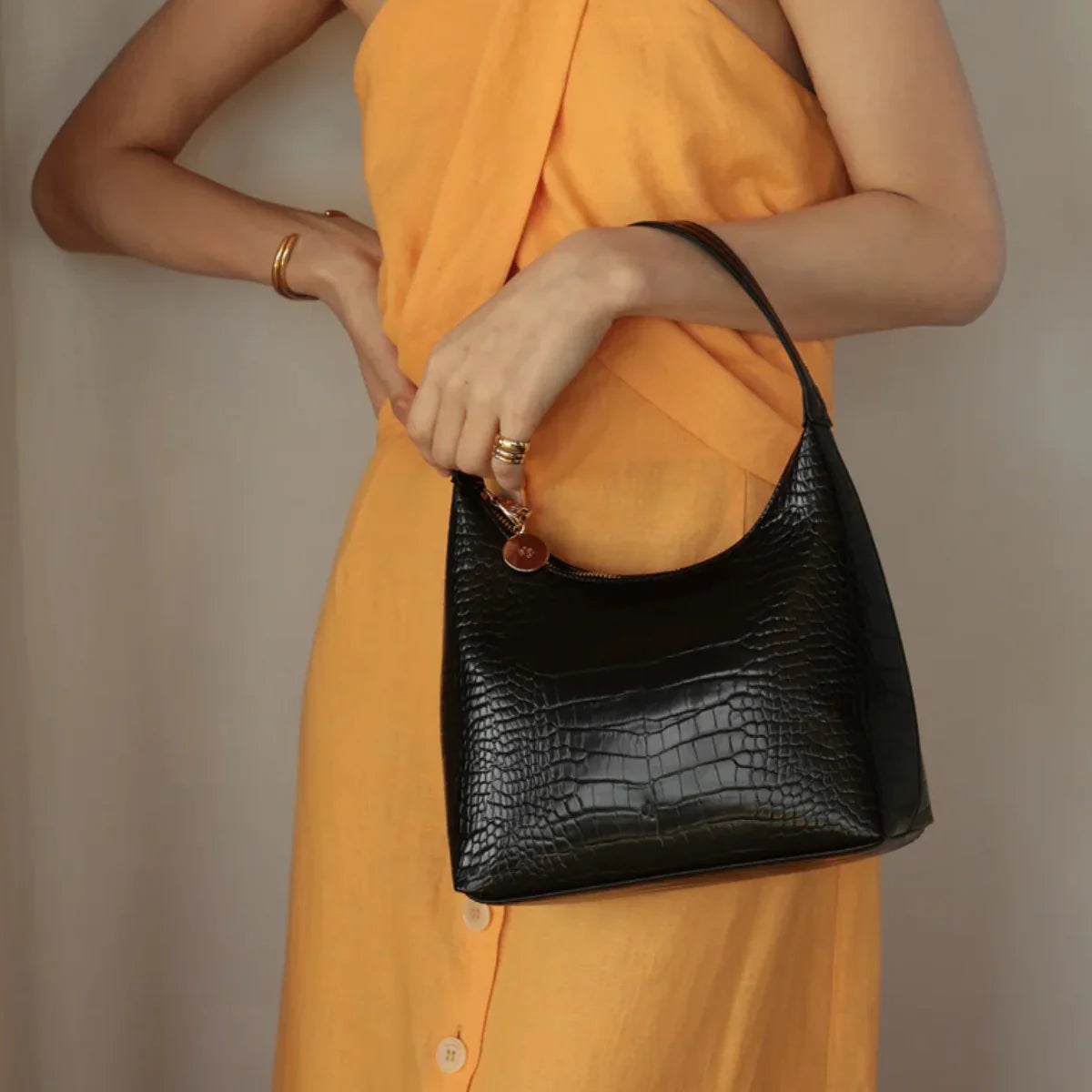 Ela Marlo Bag in Black Croc