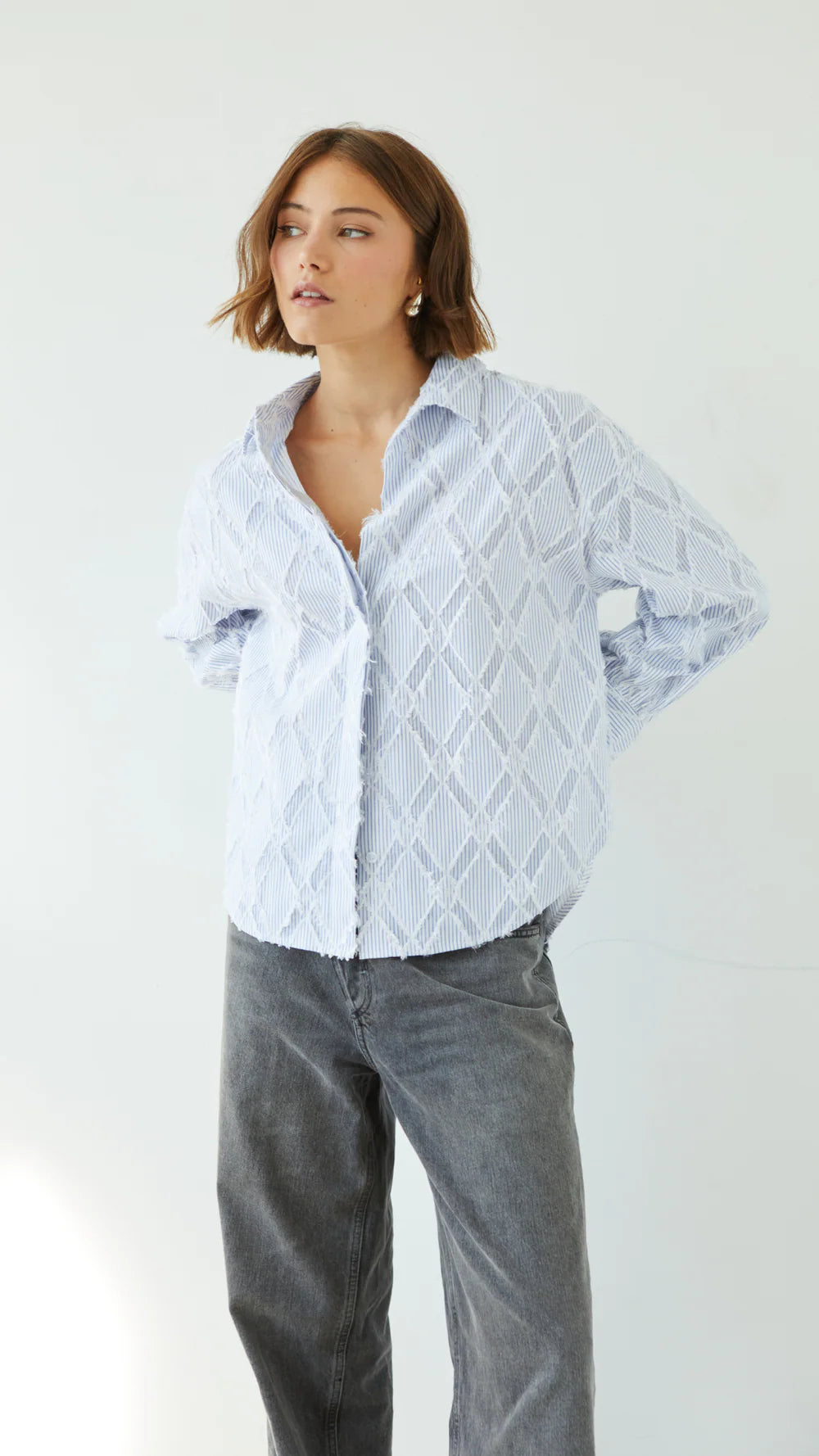 Marlowe Fringe Shirt - Blue Stripe