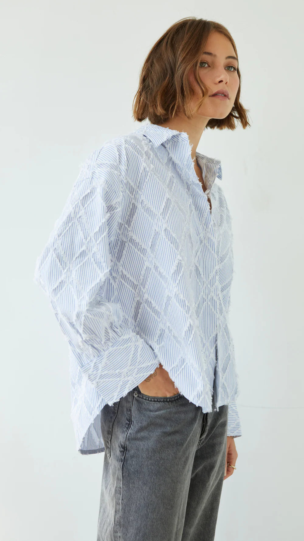 Marlowe Fringe Shirt - Blue Stripe
