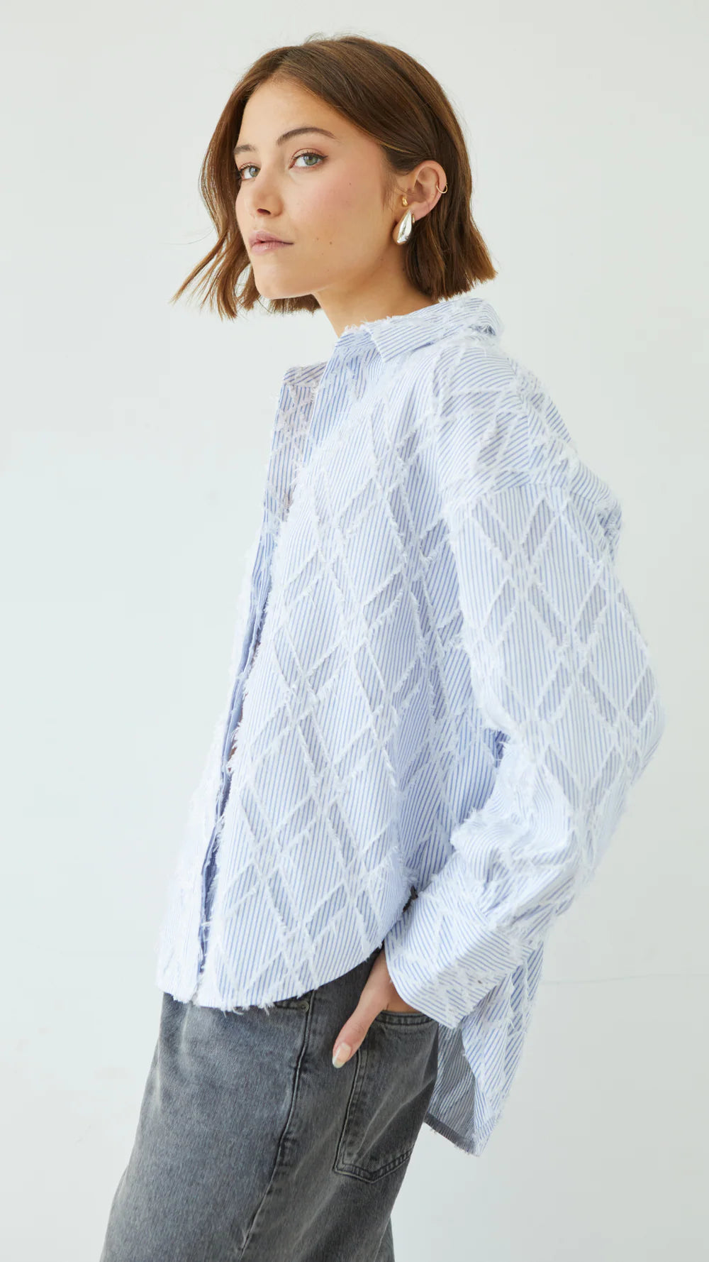 Marlowe Fringe Shirt - Blue Stripe