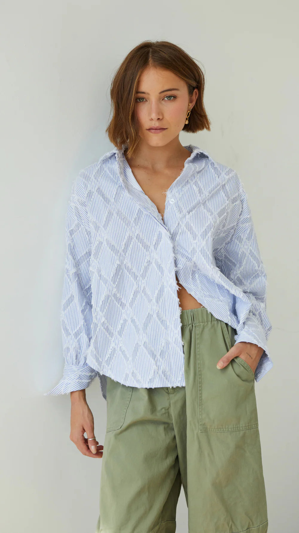 Marlowe Fringe Shirt - Blue Stripe